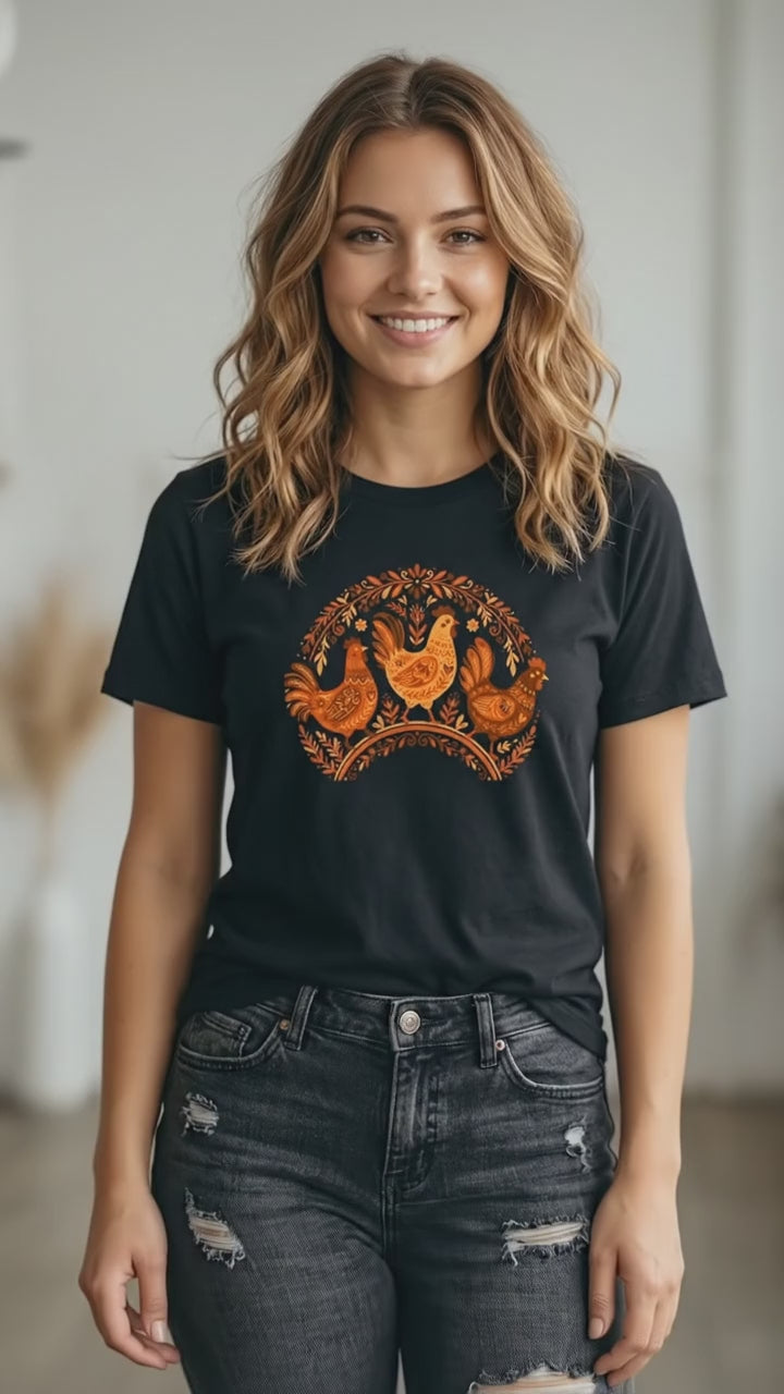 Folk Art Chicken Trio Tee | Unisex classic tee