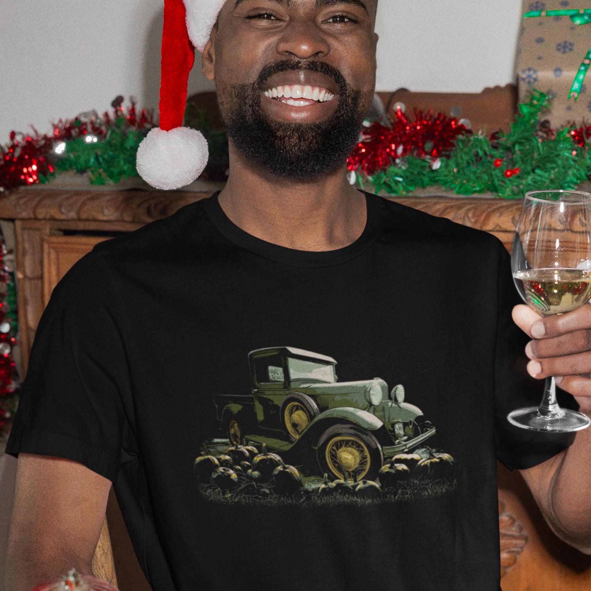 Pumpkin Truck Unisex Jersey Tee featuring a Model A Ford truck with pumpkins in foreground