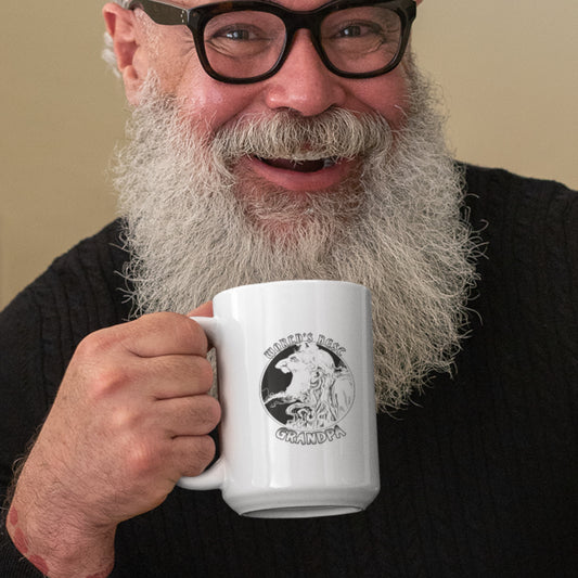 World's Best Grandpa White glossy mug with old man caricature. Great gift for Father's Day!
