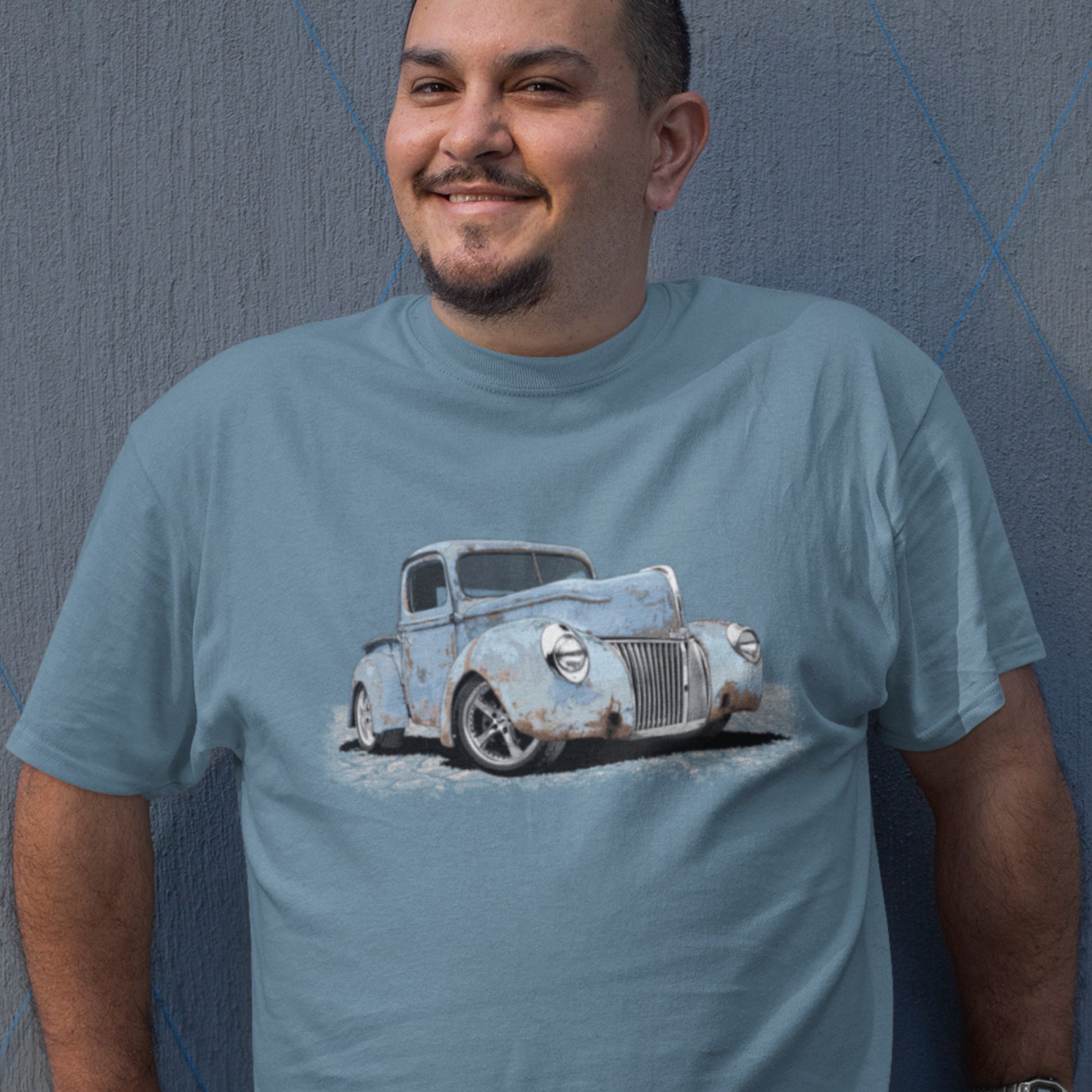 Classic Truck Shirt featuring rusty blue 40 Ford truck - Vintage 1940 Ford rat rod pickup