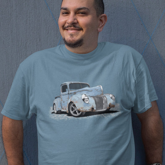 Classic Truck Shirt featuring rusty blue 40 Ford truck - Vintage 1940 Ford rat rod pickup