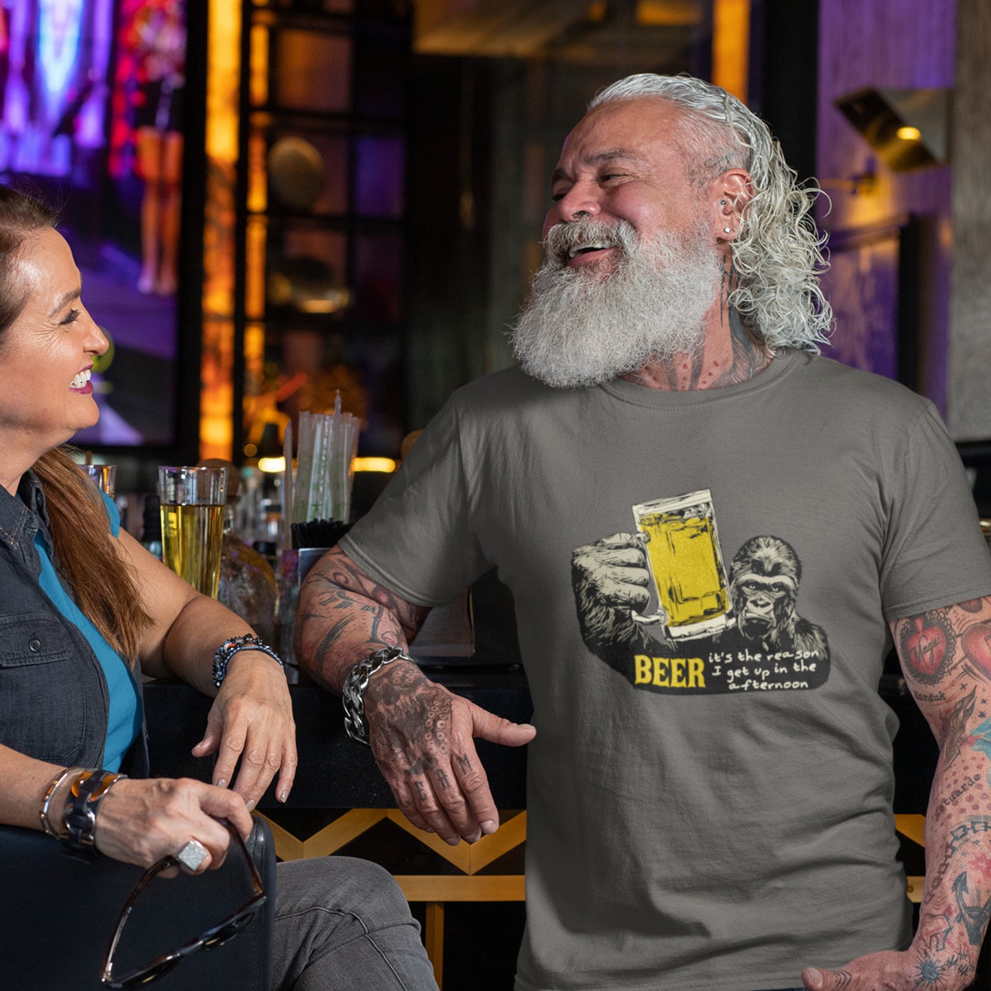 Beer Drinking Gorilla Unisex Jersey Tee - Beer - it's the reason I get up in the afternoon! Party Ape with beer mug.