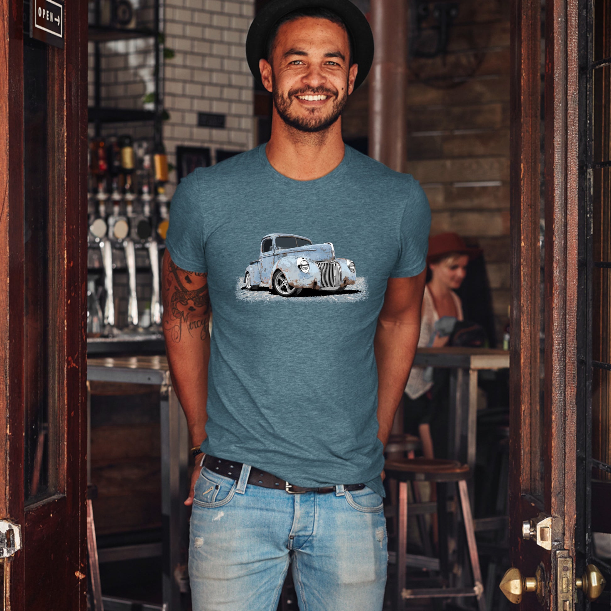 Classic Truck Shirt featuring rusty blue 40 Ford truck - Vintage 1940 Ford rat rod pickup