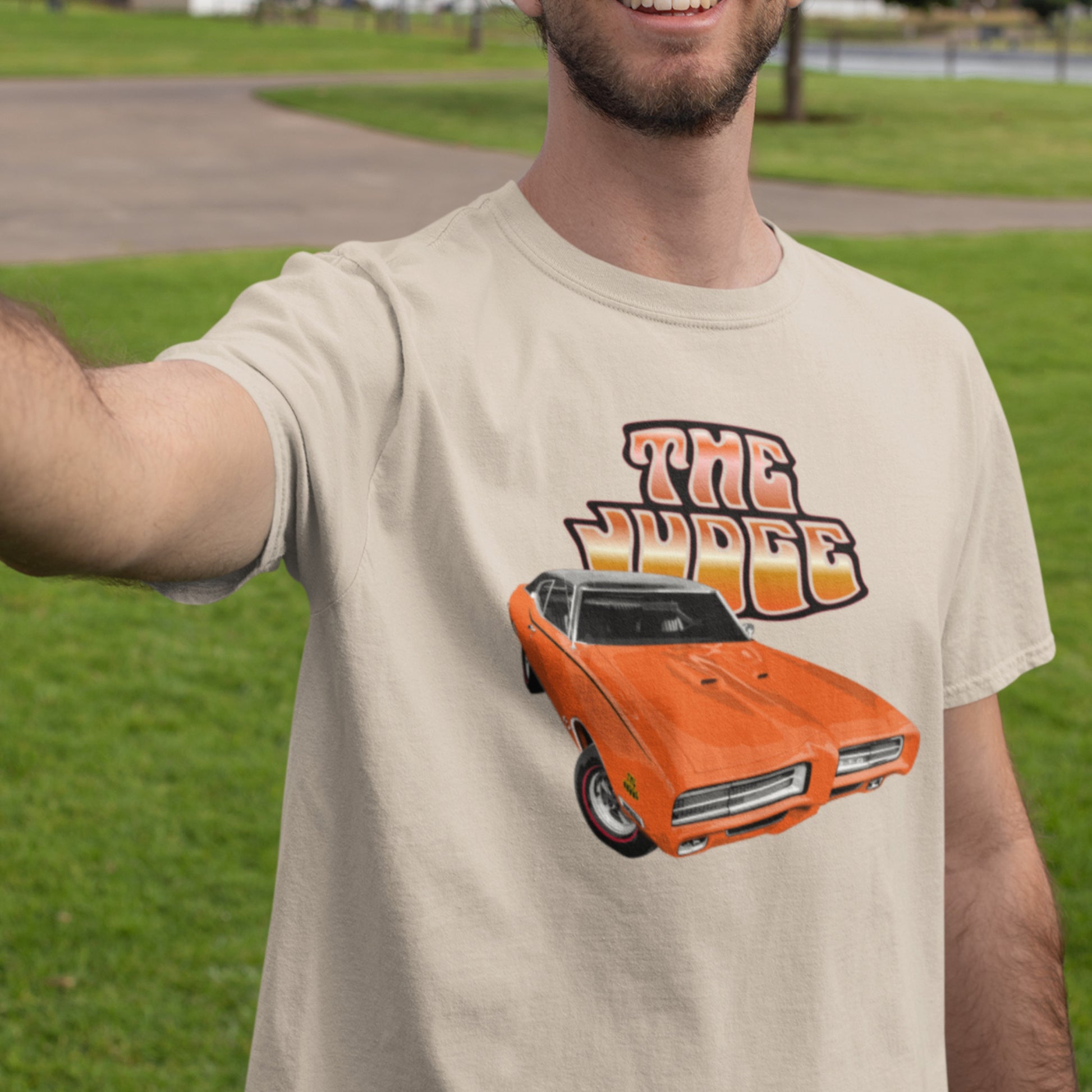 Classic car shirt featuring orange 69 Pontiac GTO Judge - Unisex T-shirt - 1969 muscle car