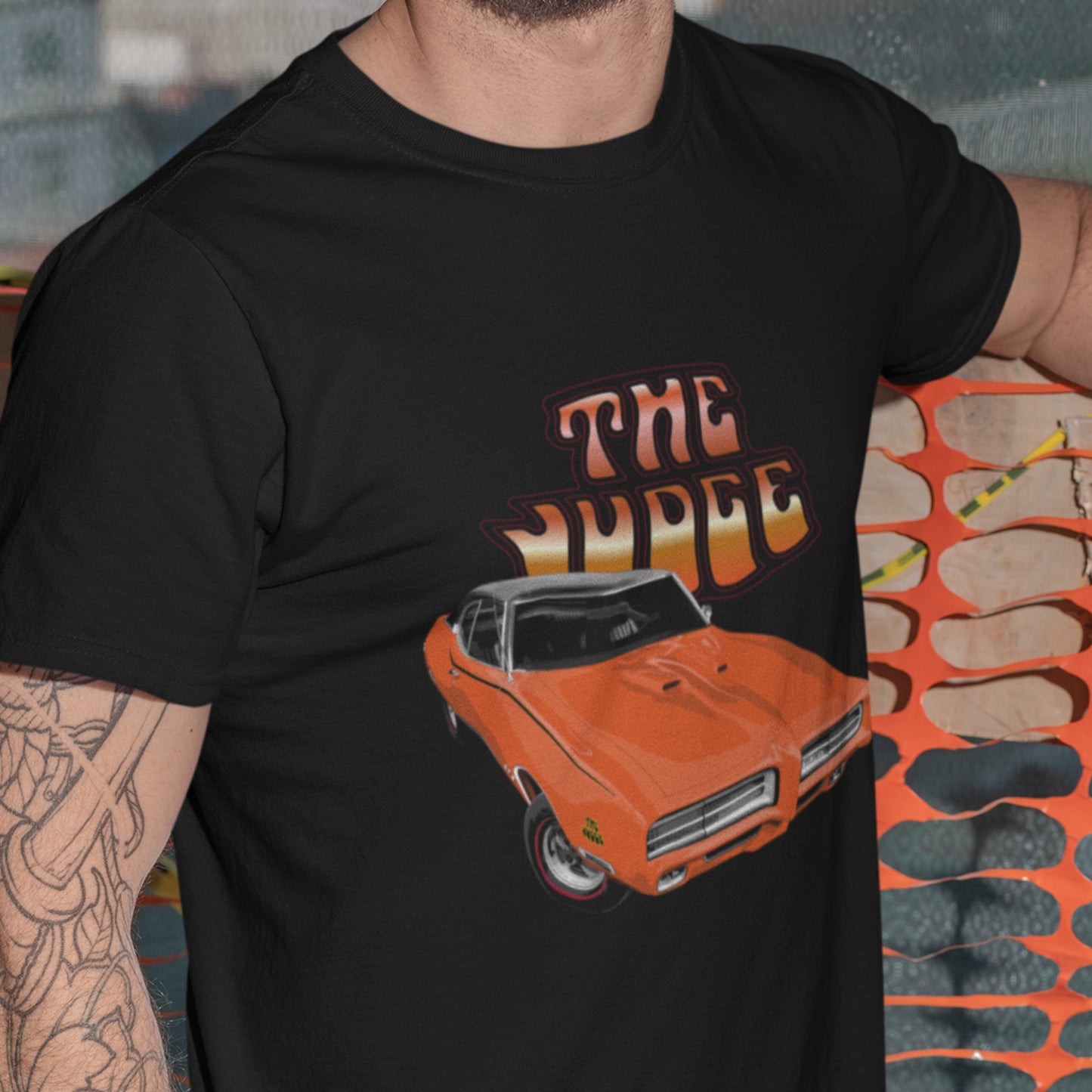 Classic car shirt featuring orange 69 Pontiac GTO Judge - Unisex T-shirt - 1969 muscle car