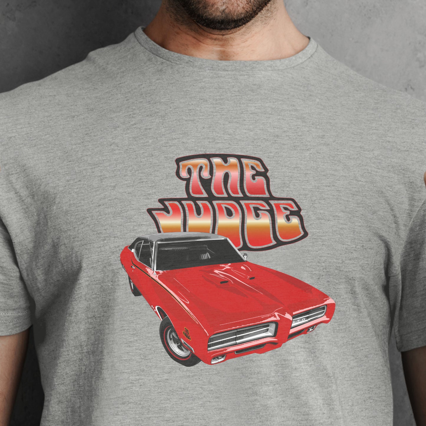 Classic car shirt depicting a red 69 Pontiac GTO Judge - Unisex T-shirt - 1969 muscle car