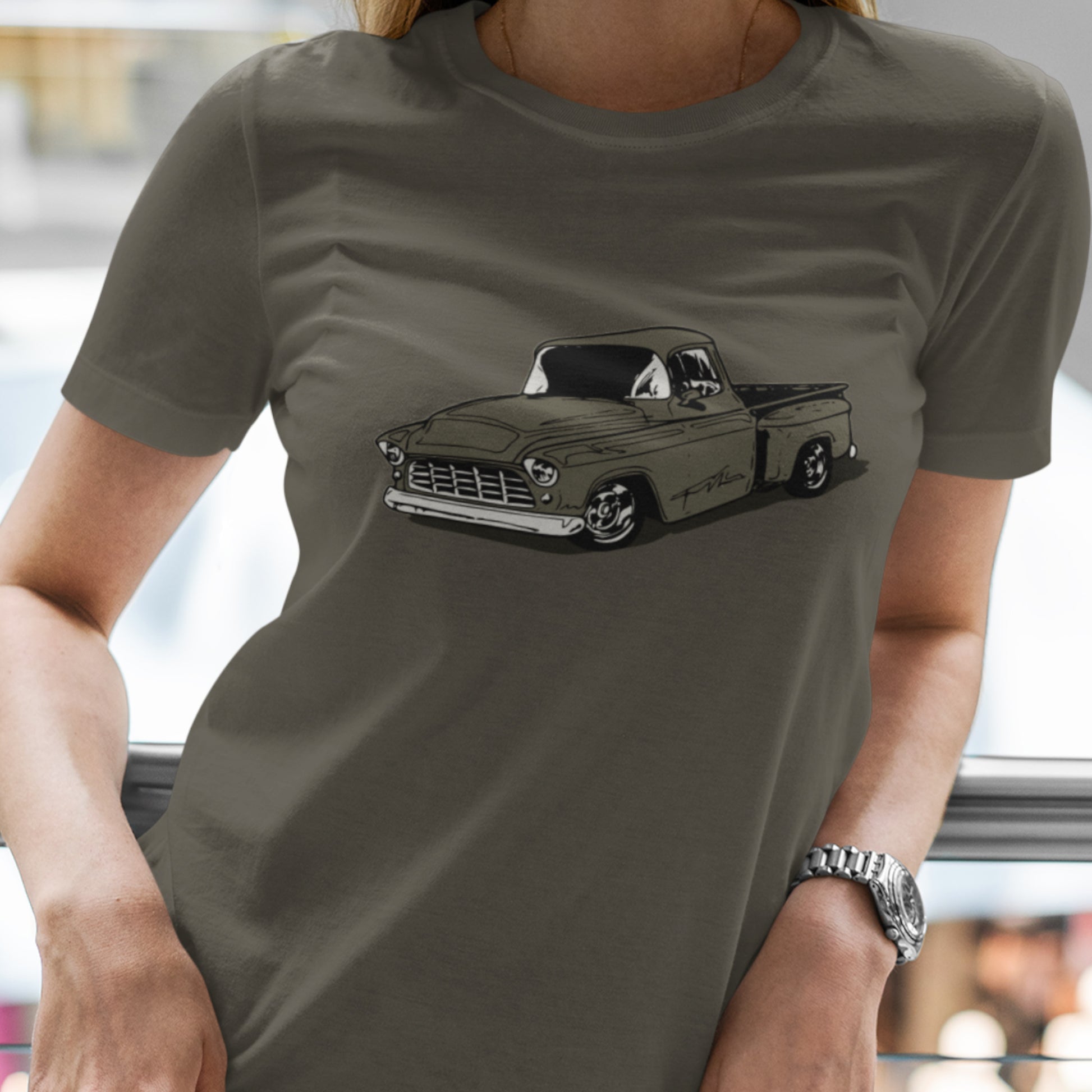 Classic truck shirt featuring gray 55 Chevy pickup - Unisex T-shirt with classic truck'