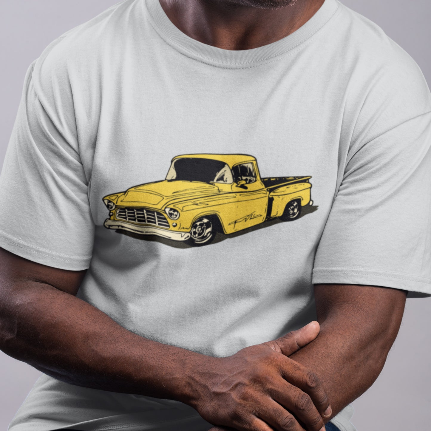 Classic truck shirt featuring yellow 55 Chevy pickup - Unisex T-shirt with classic truck