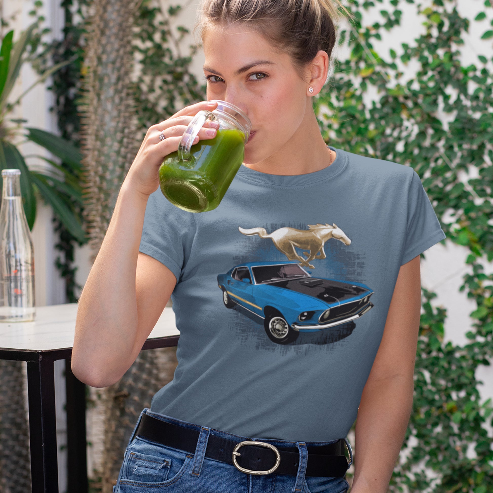 Classic car shirt with Blue 1969 Mustang Mach 1 - Muscle Car Unisex t-shirt with 69 Mach 1 Ford