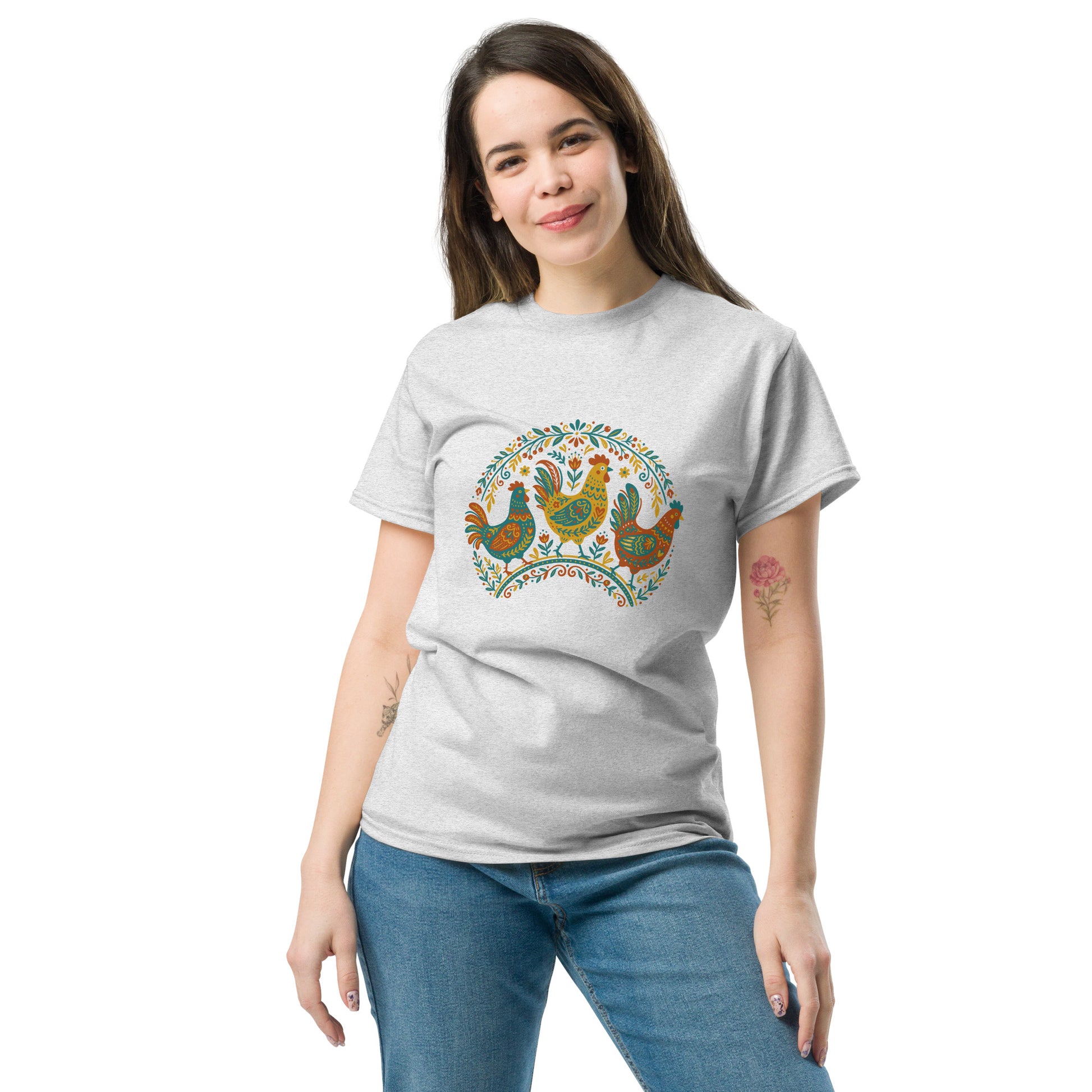 Folk Art Chicken Trio Tee | Unisex classic tee