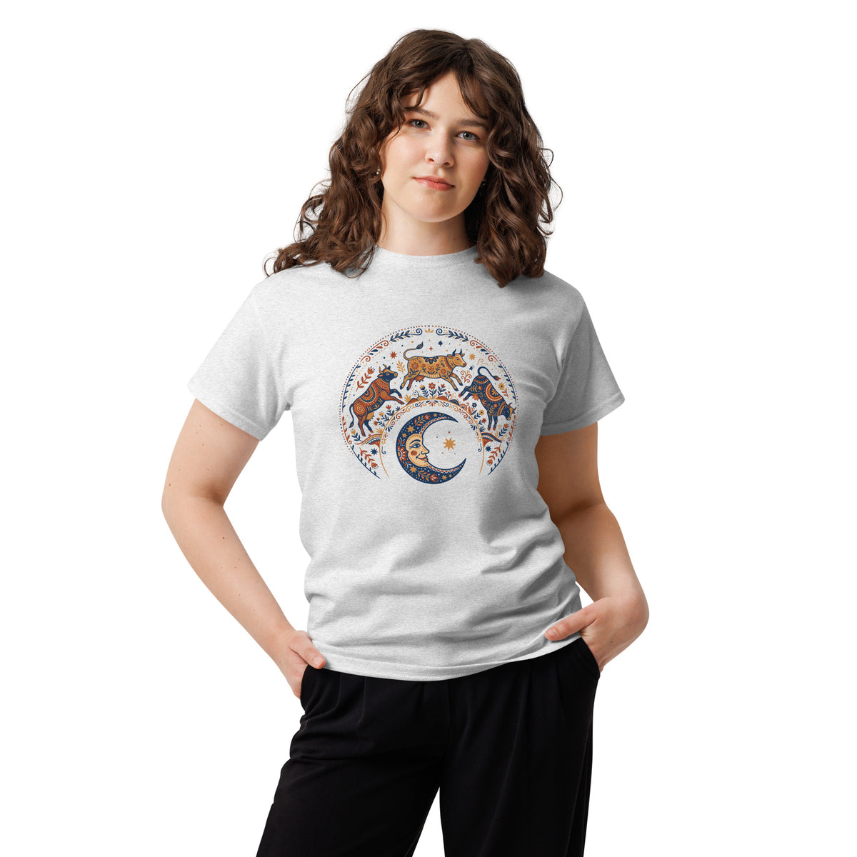 Folk Art Cow Trio with Moon Tee | Unisex classic tee