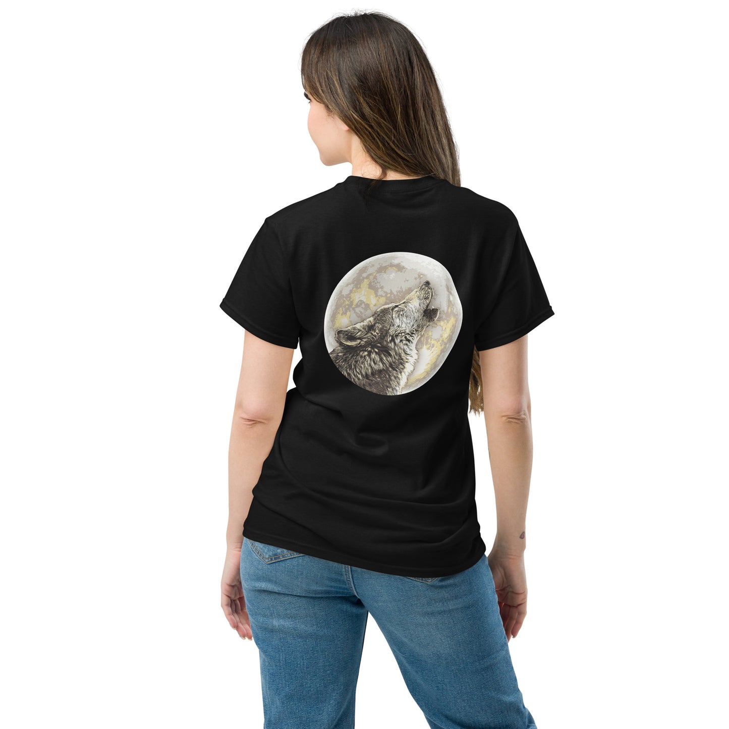 Howling Wolf under Full Moon Unisex classic tee - image on back