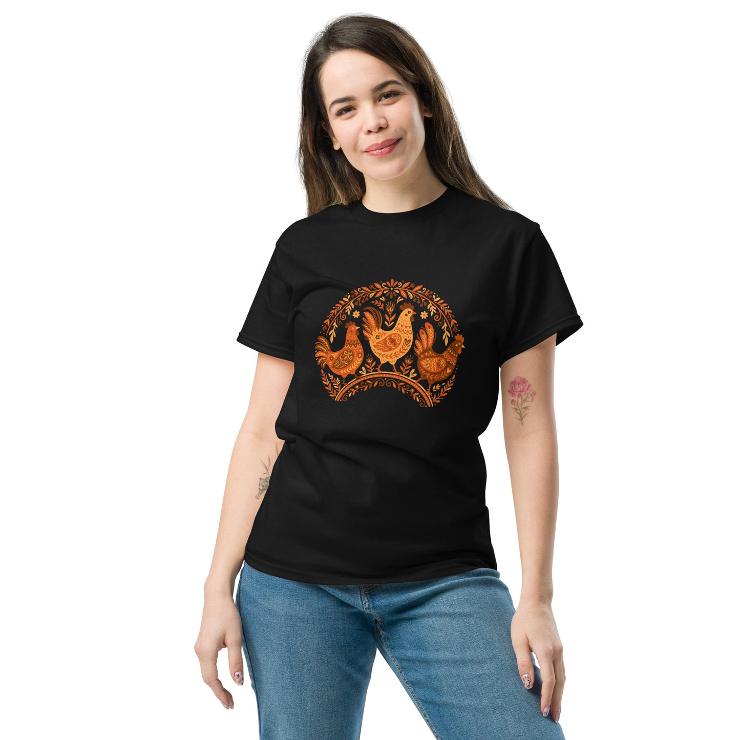 Folk Art Chicken Trio Tee | Unisex classic tee