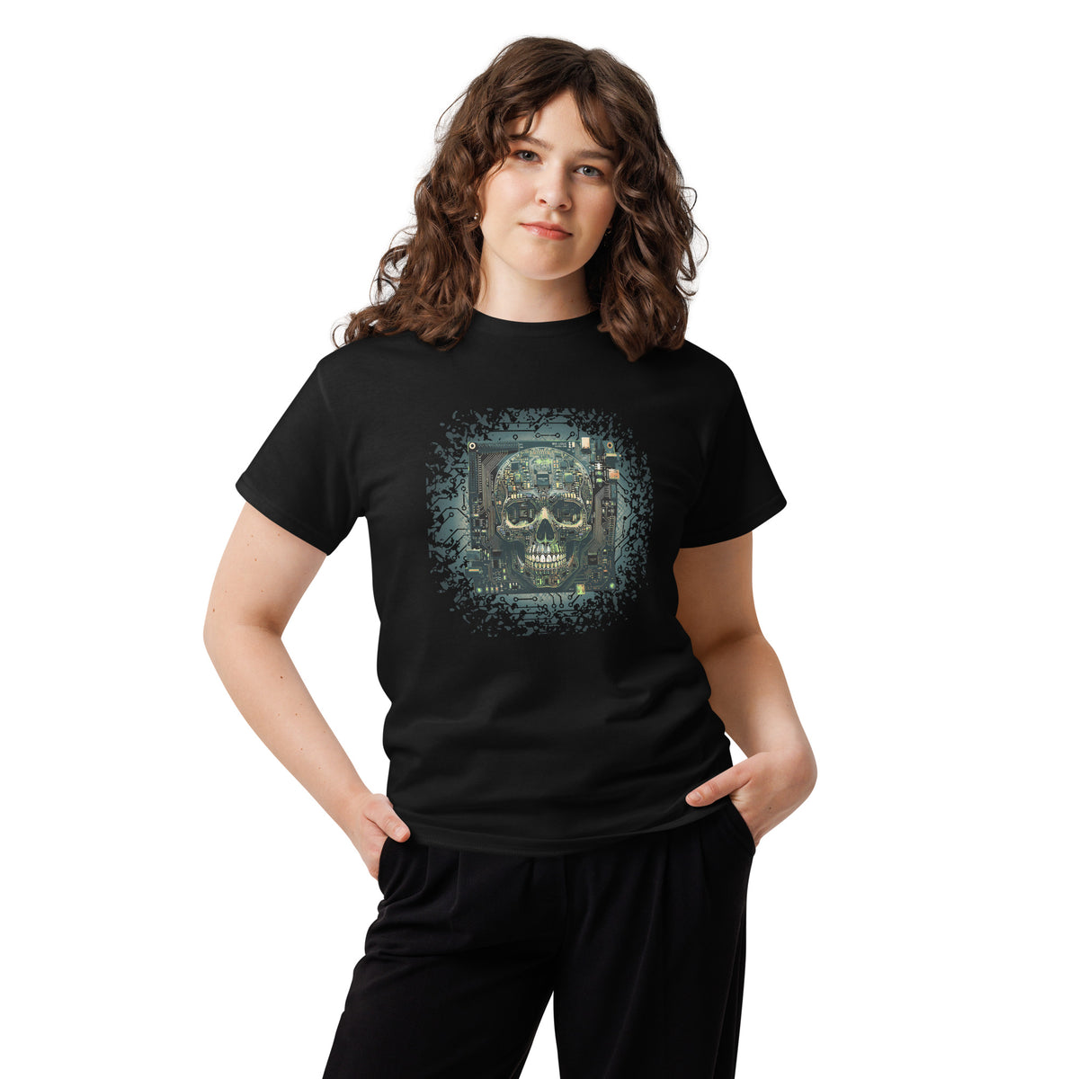 Cyberpunk Skull T-Shirt, Circuit Board Skull Graphic Tee, Sci-Fi Tech Skull Shirt, Hacker Gamer Gift Shirt