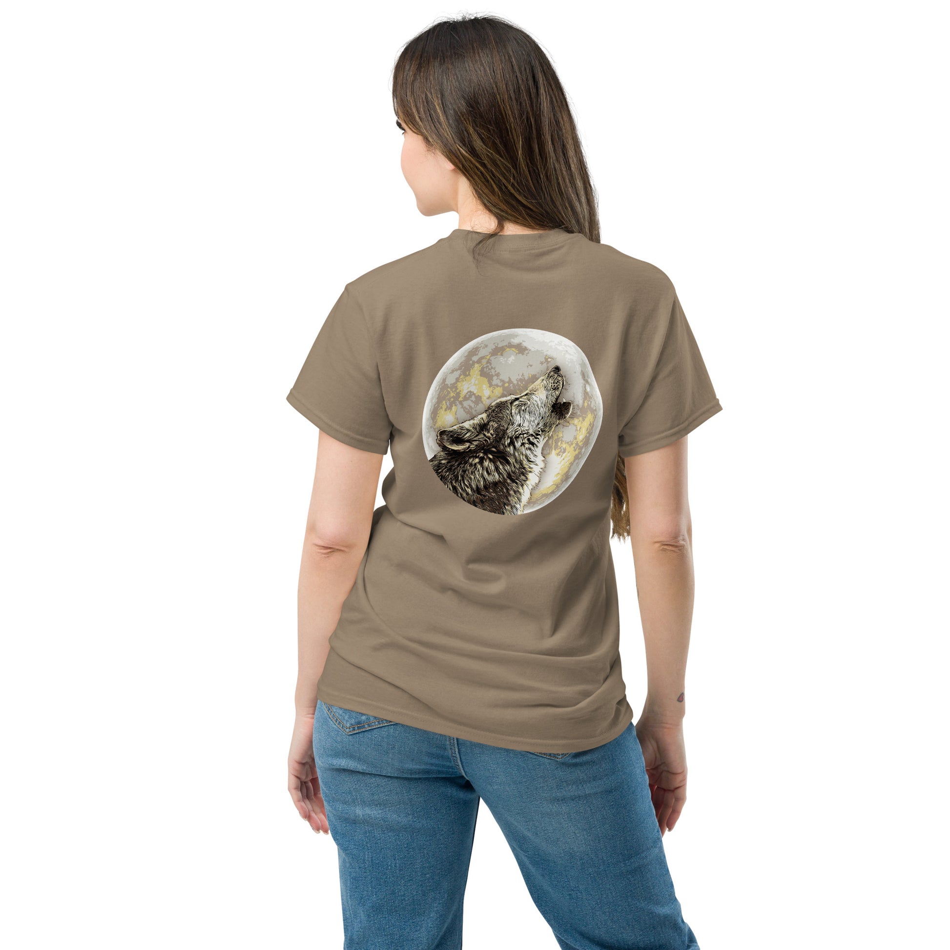 Howling Wolf under Full Moon Unisex classic tee - image on back