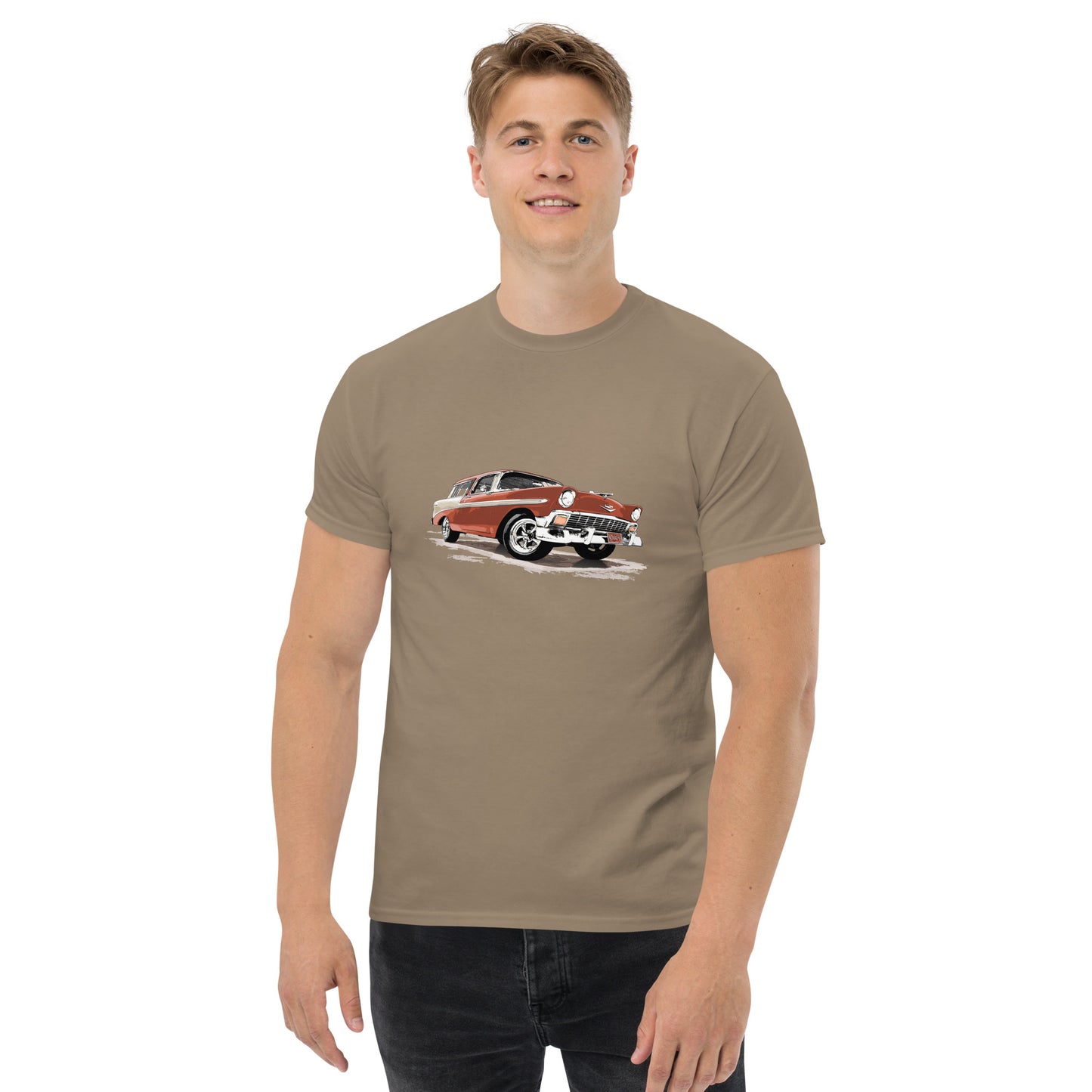 Classic Car Shirt featuring a bronze 56 Chevrolet Bel Air Nomad, 1956 Chevy on Unisex t-shirt