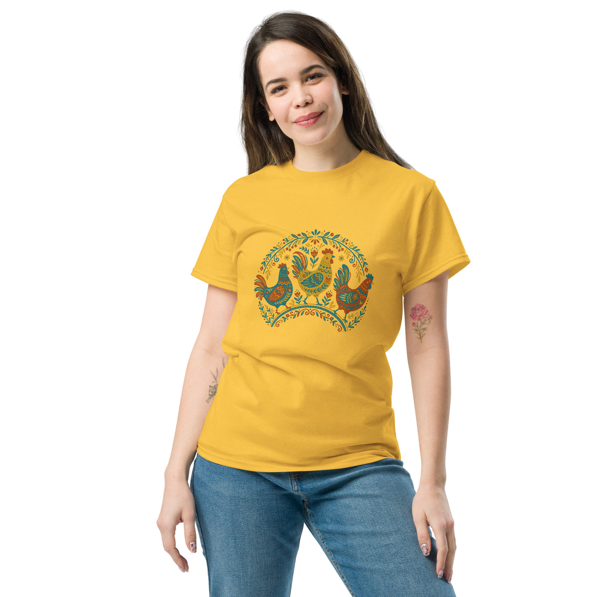 Folk Art Chicken Trio Tee | Unisex classic tee