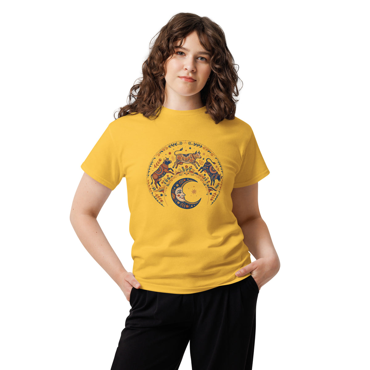Folk Art Cow Trio with Moon Tee | Unisex classic tee