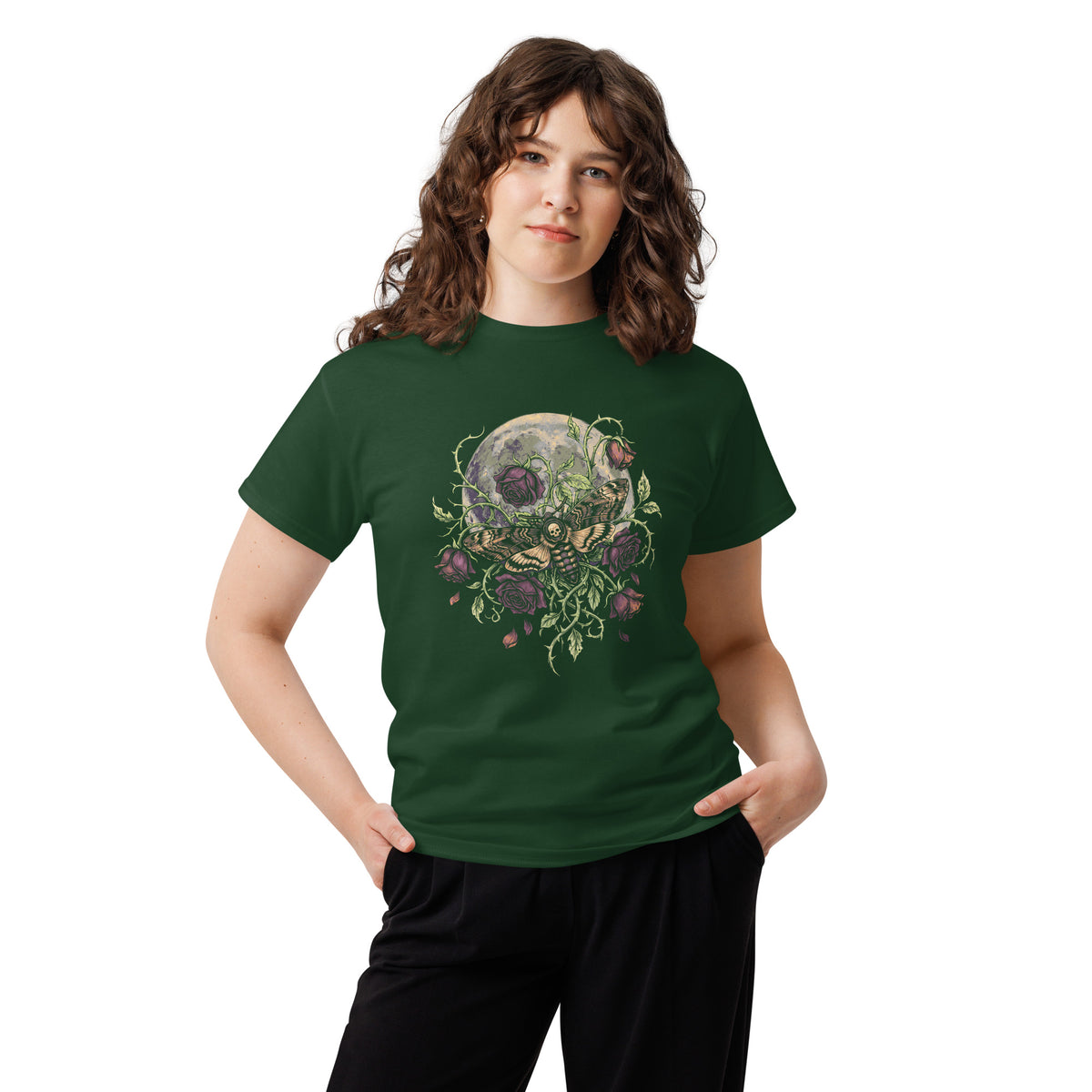 Dark Botanical Moth Shirt, Gothic Moon and Roses Tee, Dark Academia Goth Gift for Her
