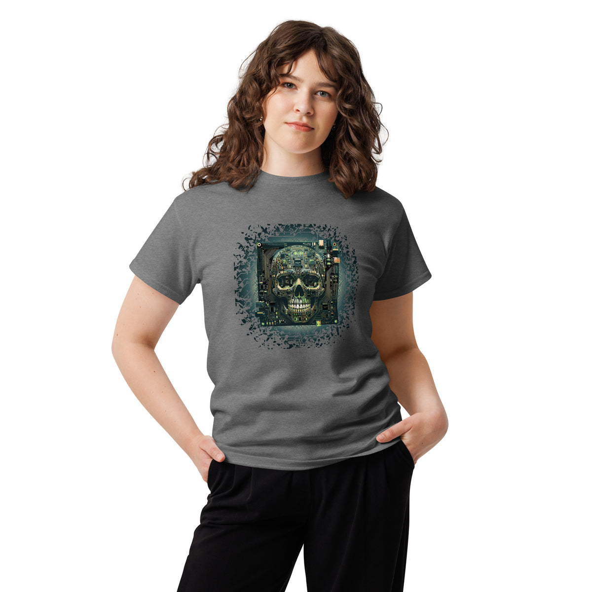 Cyberpunk Skull T-Shirt, Circuit Board Skull Graphic Tee, Sci-Fi Tech Skull Shirt, Hacker Gamer Gift Shirt