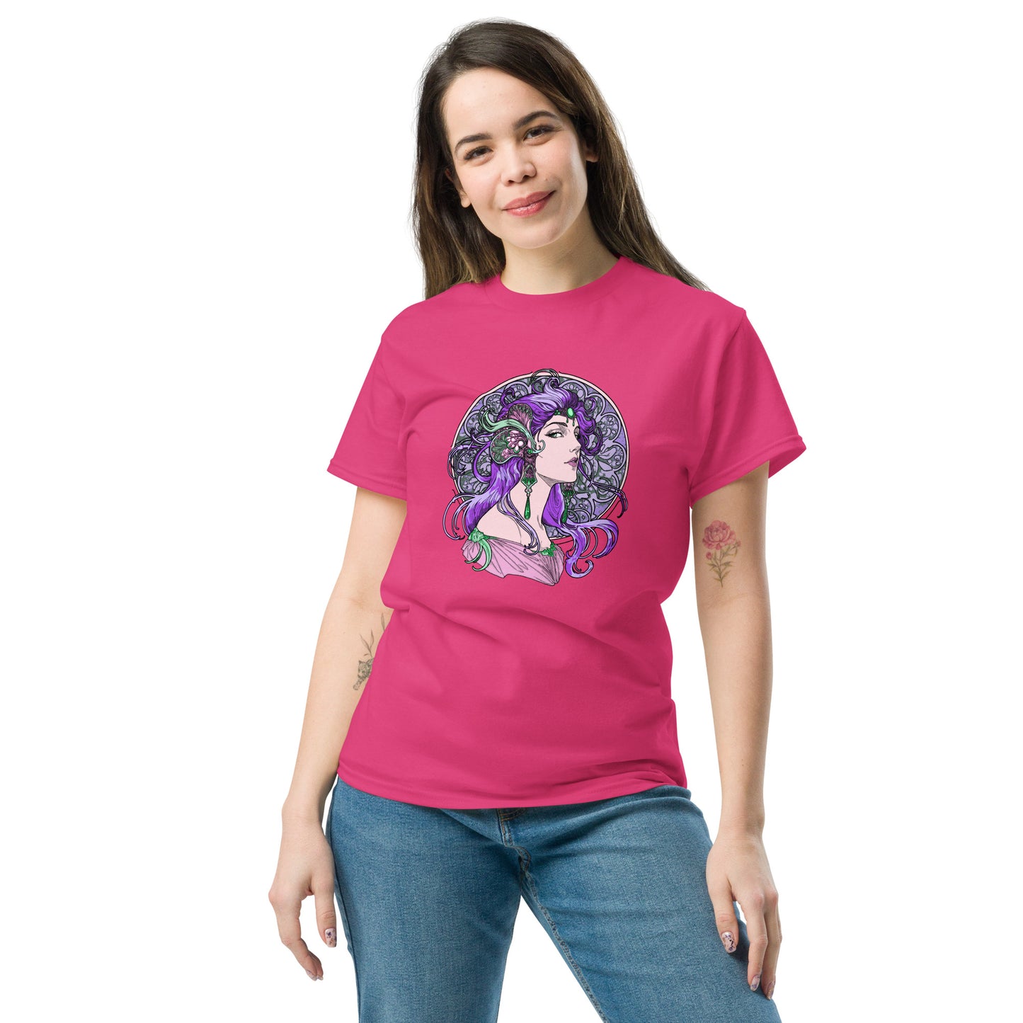 Alphonse Mucha-inspired Purple-haired Woman Unisex classic tee