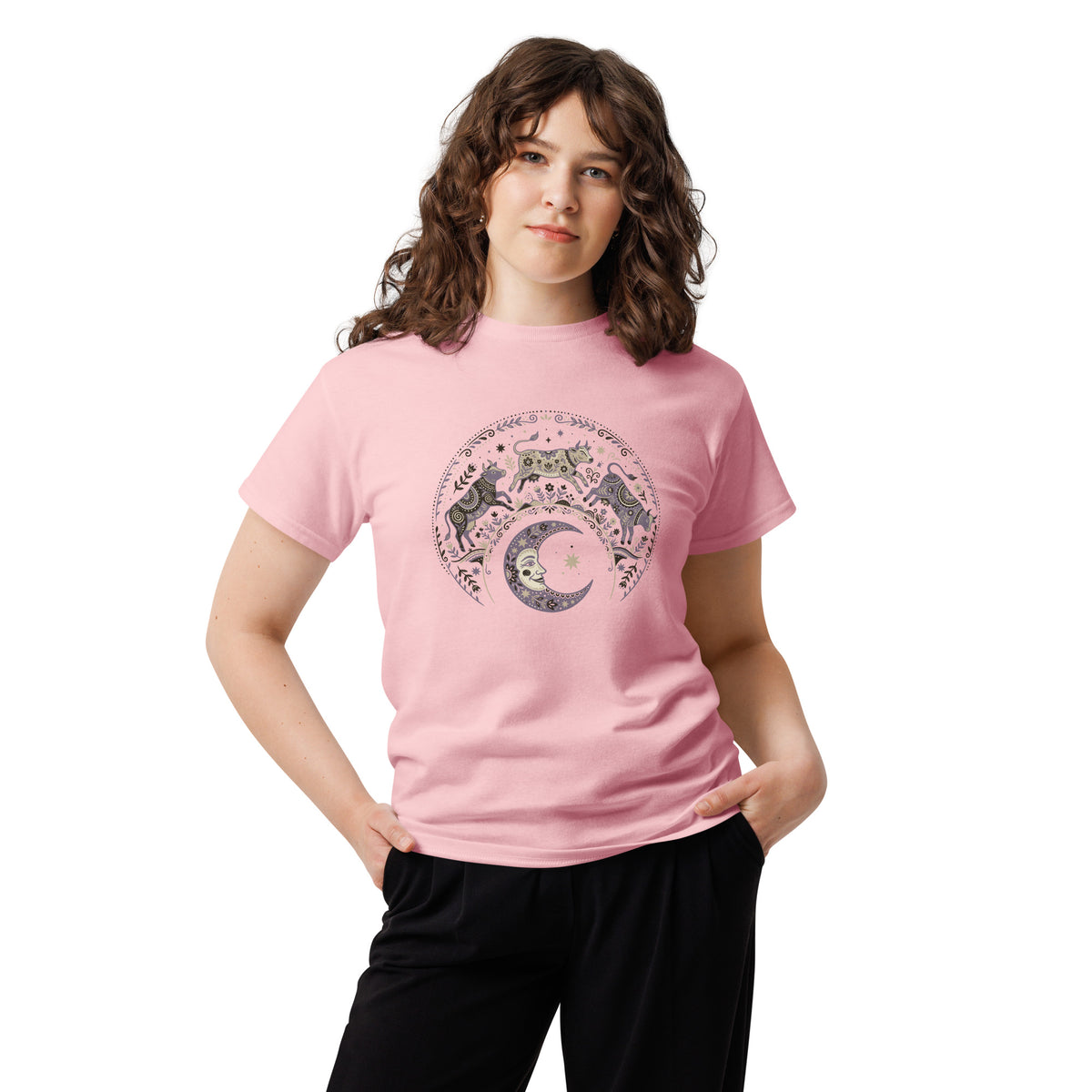 Folk Art Cow Trio with Moon Tee | Unisex classic tee