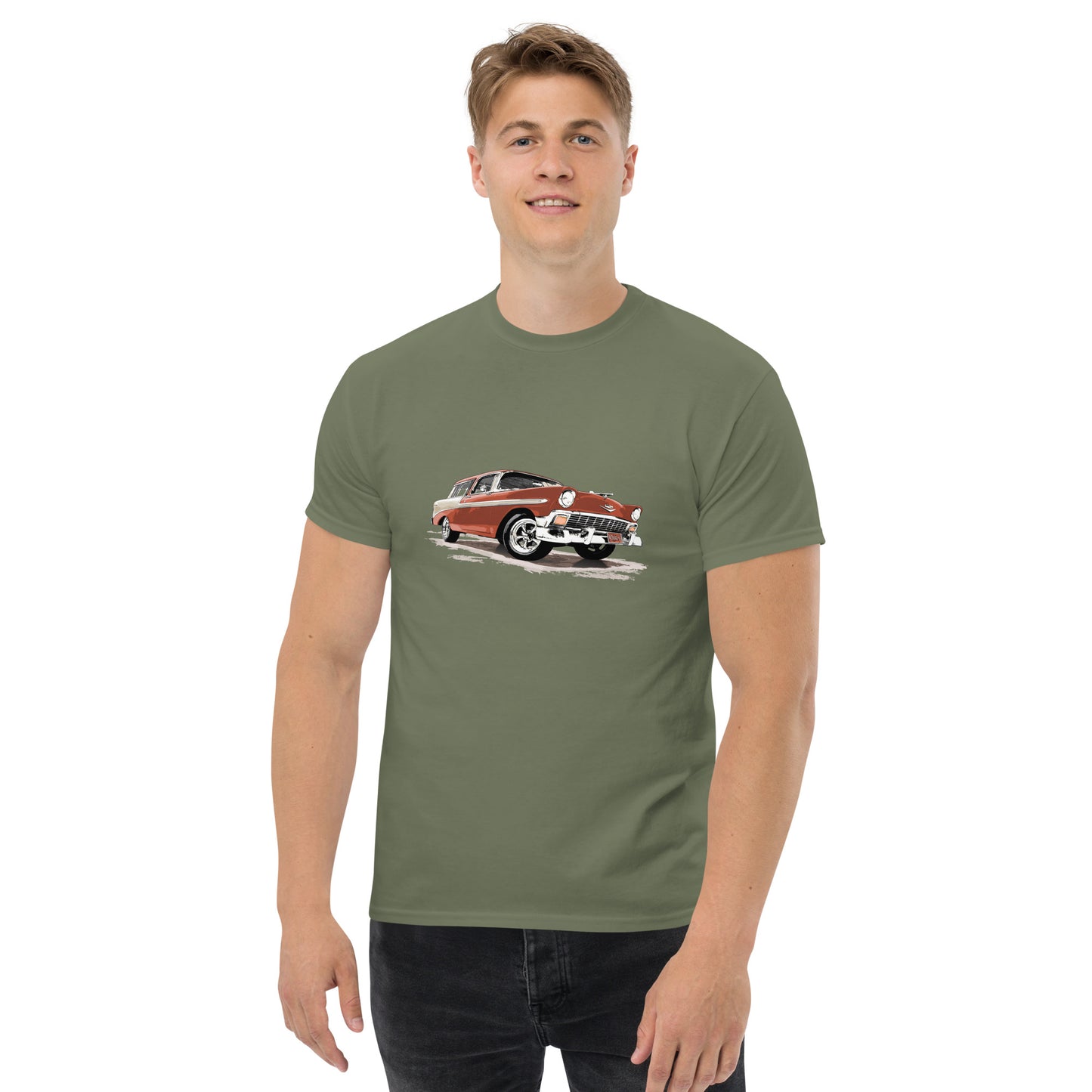 Classic Car Shirt featuring a bronze 56 Chevrolet Bel Air Nomad, 1956 Chevy on Unisex t-shirt