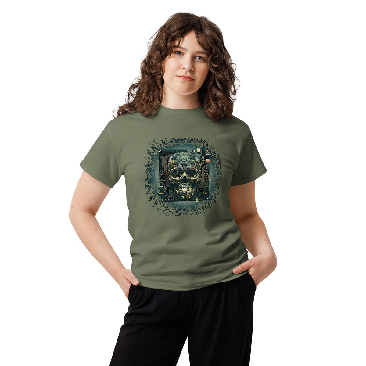 Cyberpunk Skull T-Shirt, Circuit Board Skull Graphic Tee, Sci-Fi Tech Skull Shirt, Hacker Gamer Gift Shirt