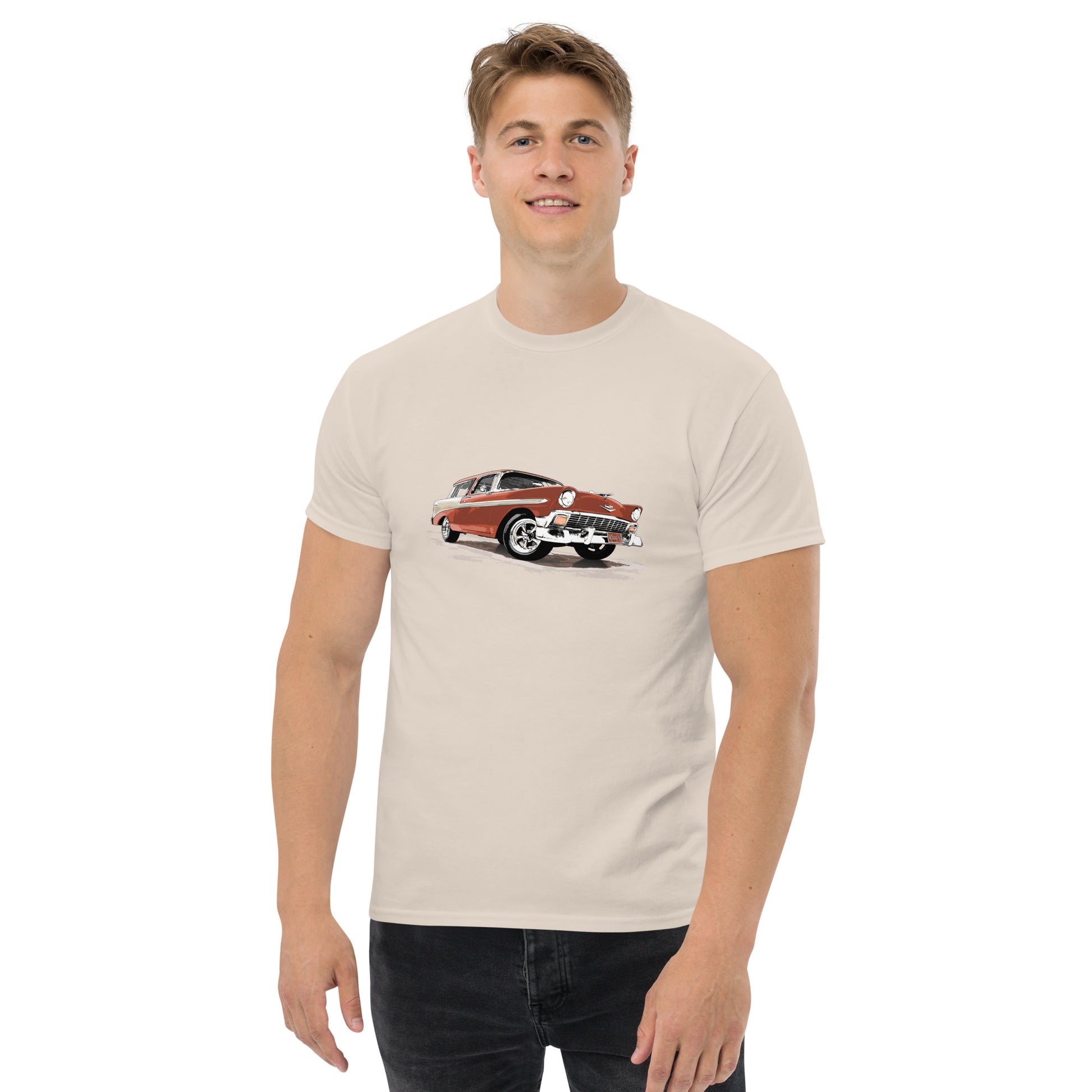 Classic Car Shirt featuring a bronze 56 Chevrolet Bel Air Nomad, 1956 Chevy on Unisex t-shirt