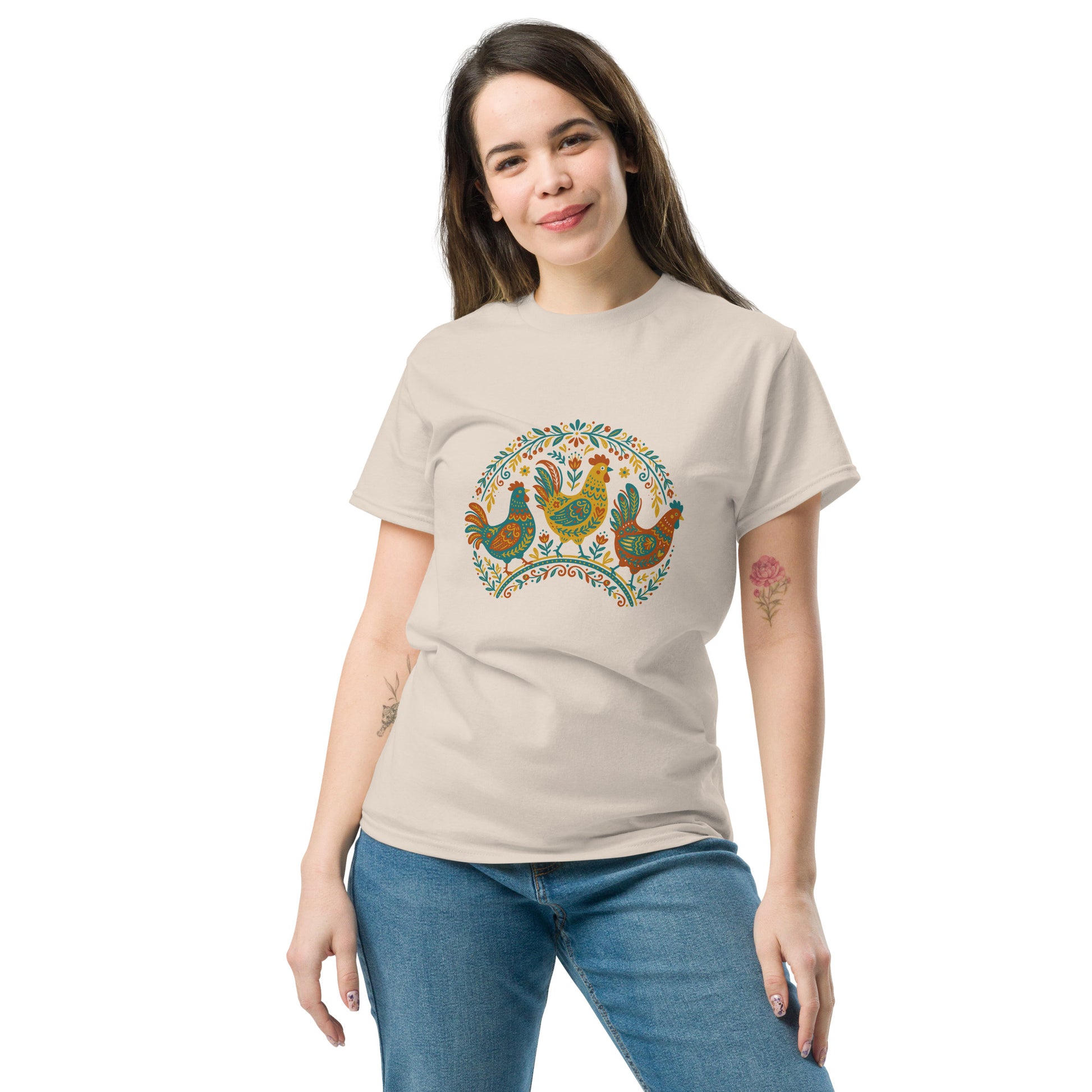 Folk Art Chicken Trio Tee | Unisex classic tee