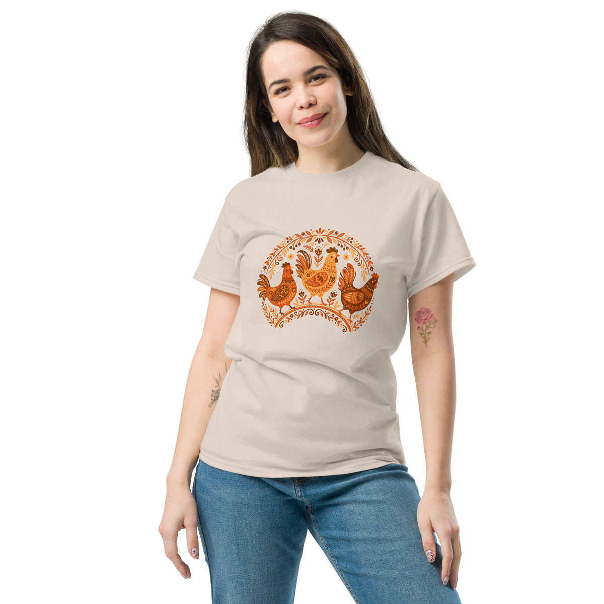 Folk Art Chicken Trio Tee | Unisex classic tee