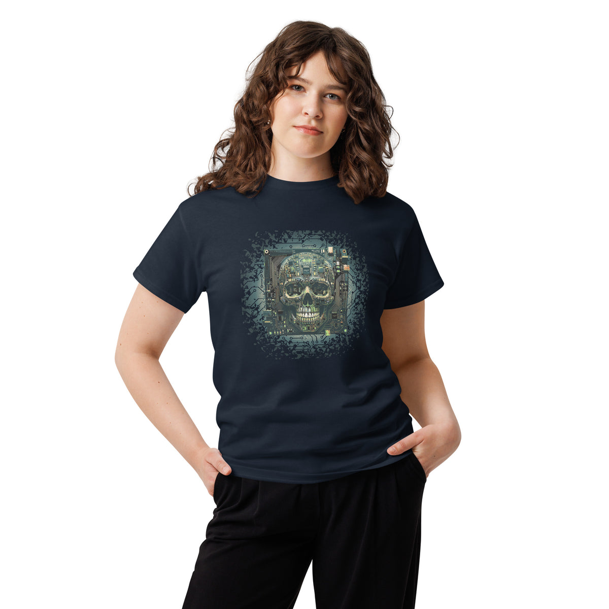 Cyberpunk Skull T-Shirt, Circuit Board Skull Graphic Tee, Sci-Fi Tech Skull Shirt, Hacker Gamer Gift Shirt