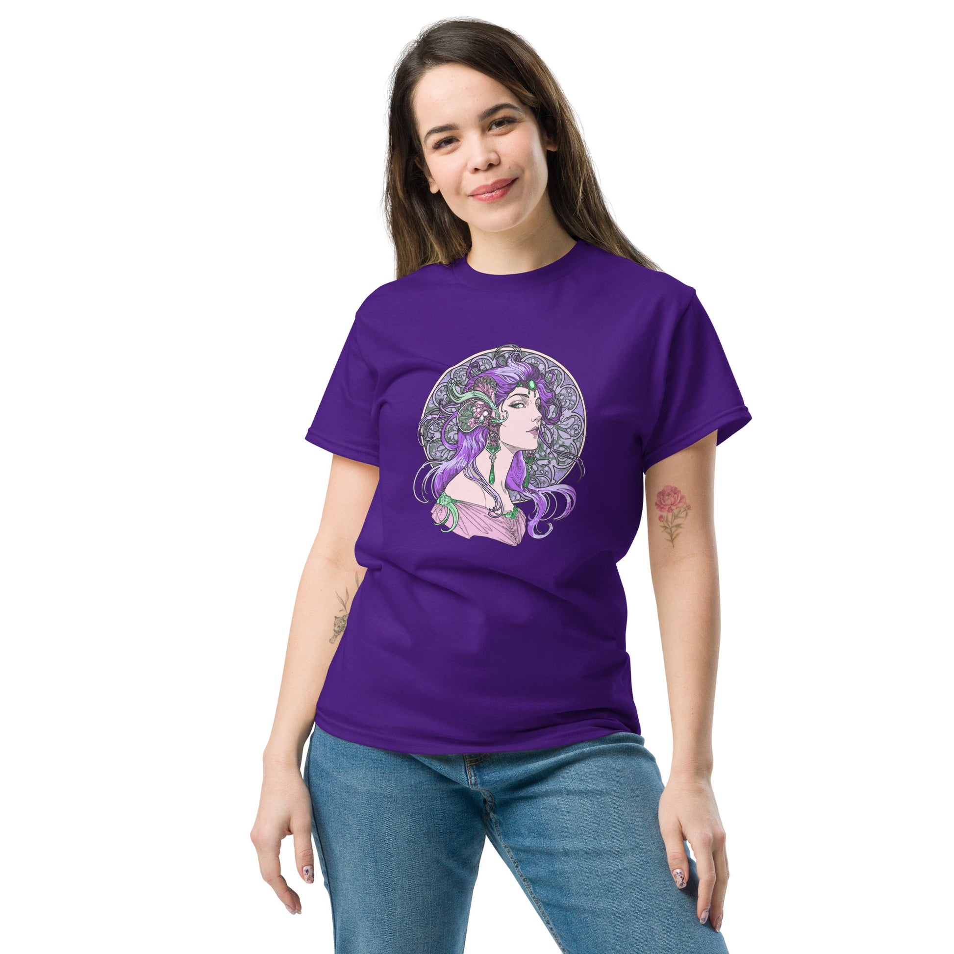 Alphonse Mucha-inspired Purple-haired Woman Unisex classic tee
