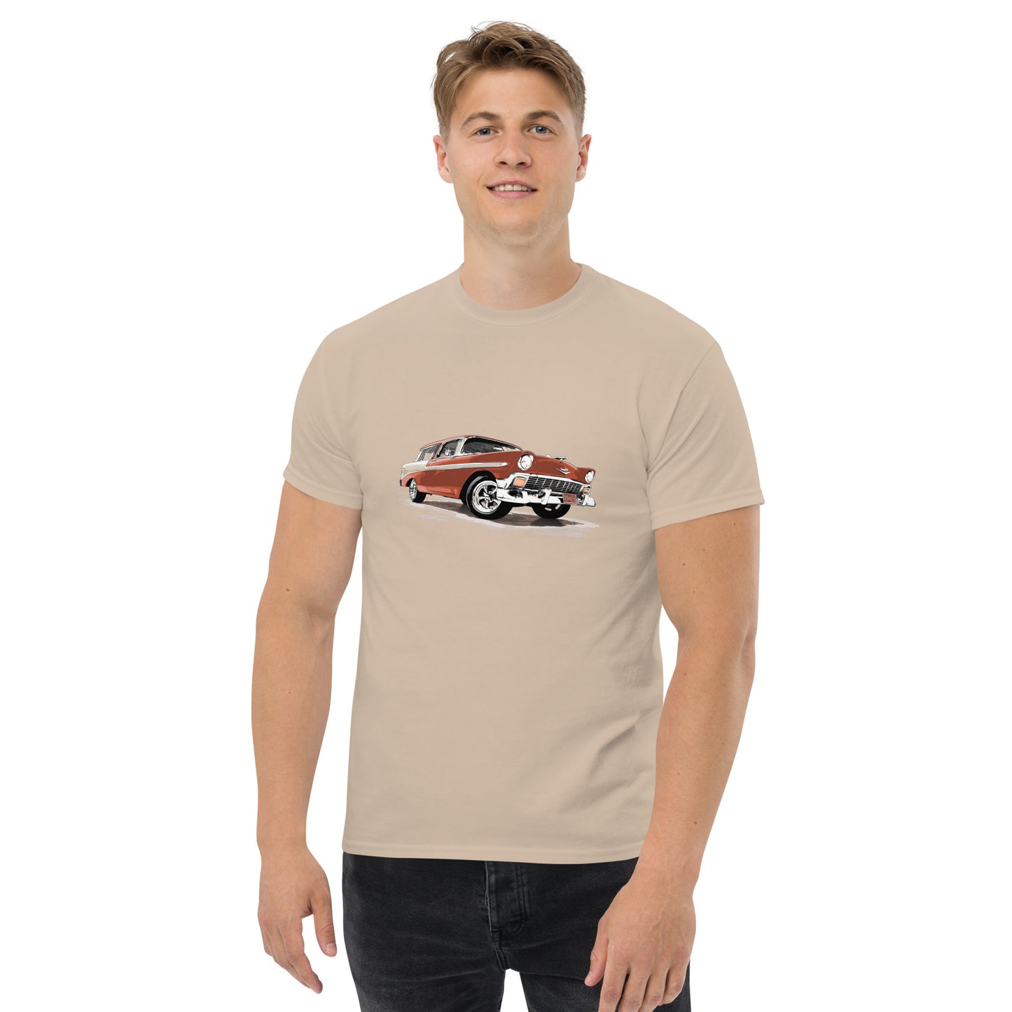 Classic Car Shirt featuring a bronze 56 Chevrolet Bel Air Nomad, 1956 Chevy on Unisex t-shirt