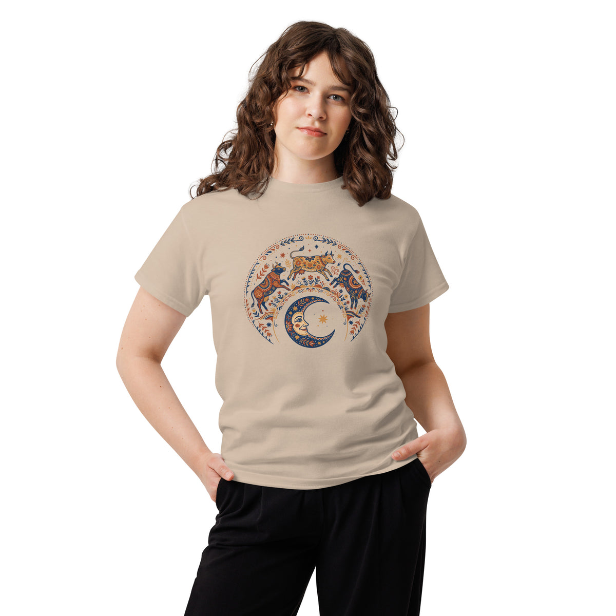 Folk Art Cow Trio with Moon Tee | Unisex classic tee