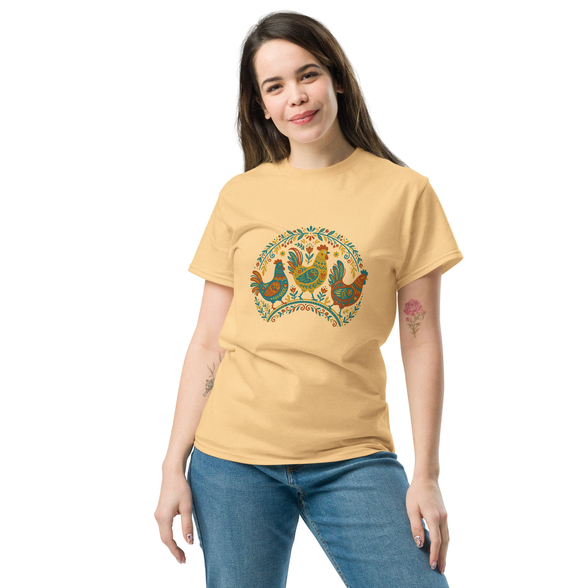 Folk Art Chicken Trio Tee | Unisex classic tee