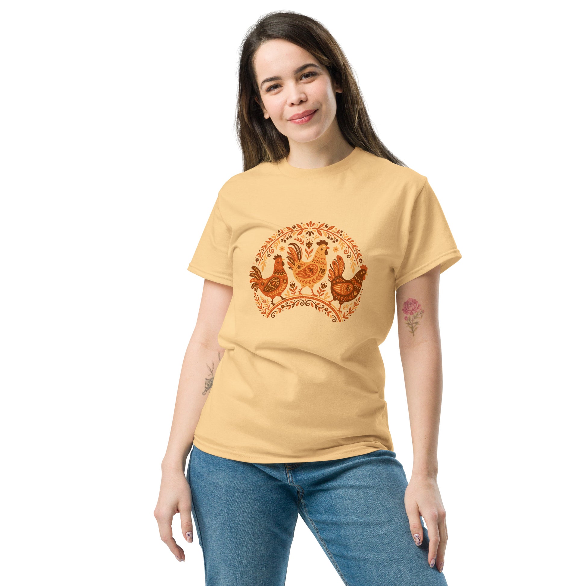 Folk Art Chicken Trio Tee | Unisex classic tee