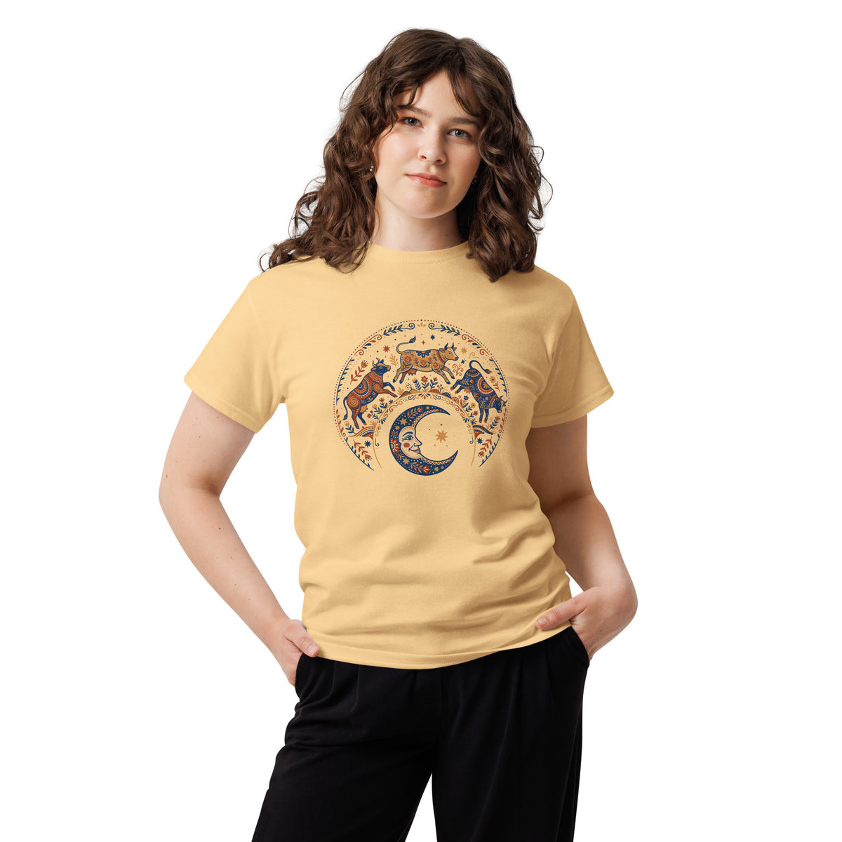 Folk Art Cow Trio with Moon Tee | Unisex classic tee