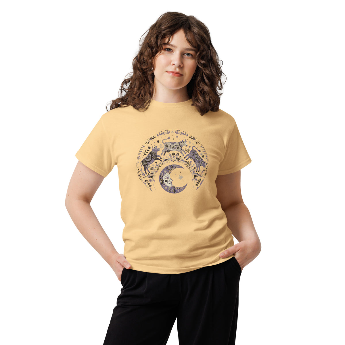 Folk Art Cow Trio with Moon Tee | Unisex classic tee