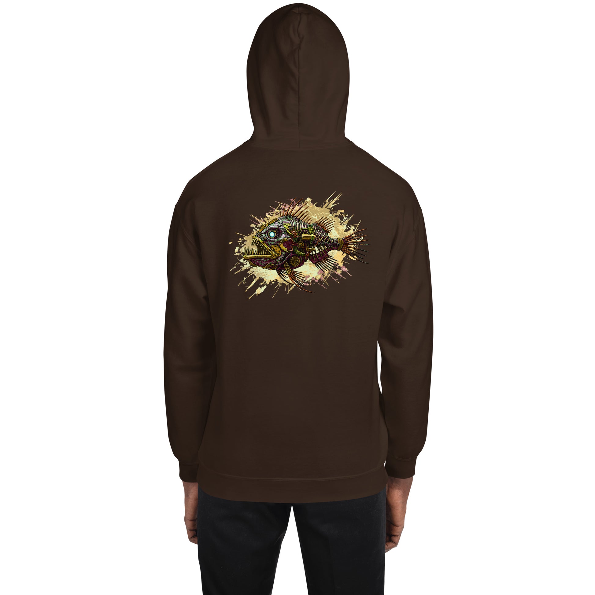 Steampunk Fish Unisex Hoodie - Mechanical angler fish sweatshirt - image on back