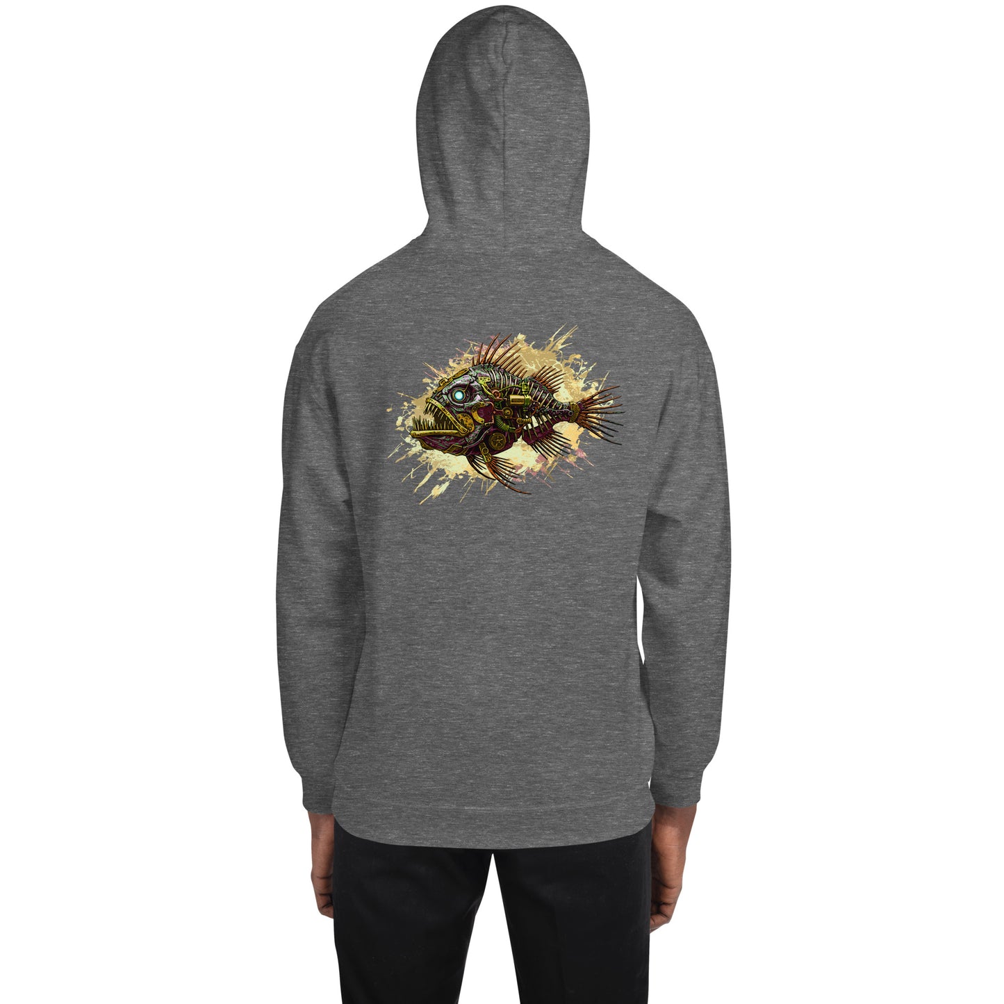 Steampunk Fish Unisex Hoodie - Mechanical angler fish sweatshirt - image on back