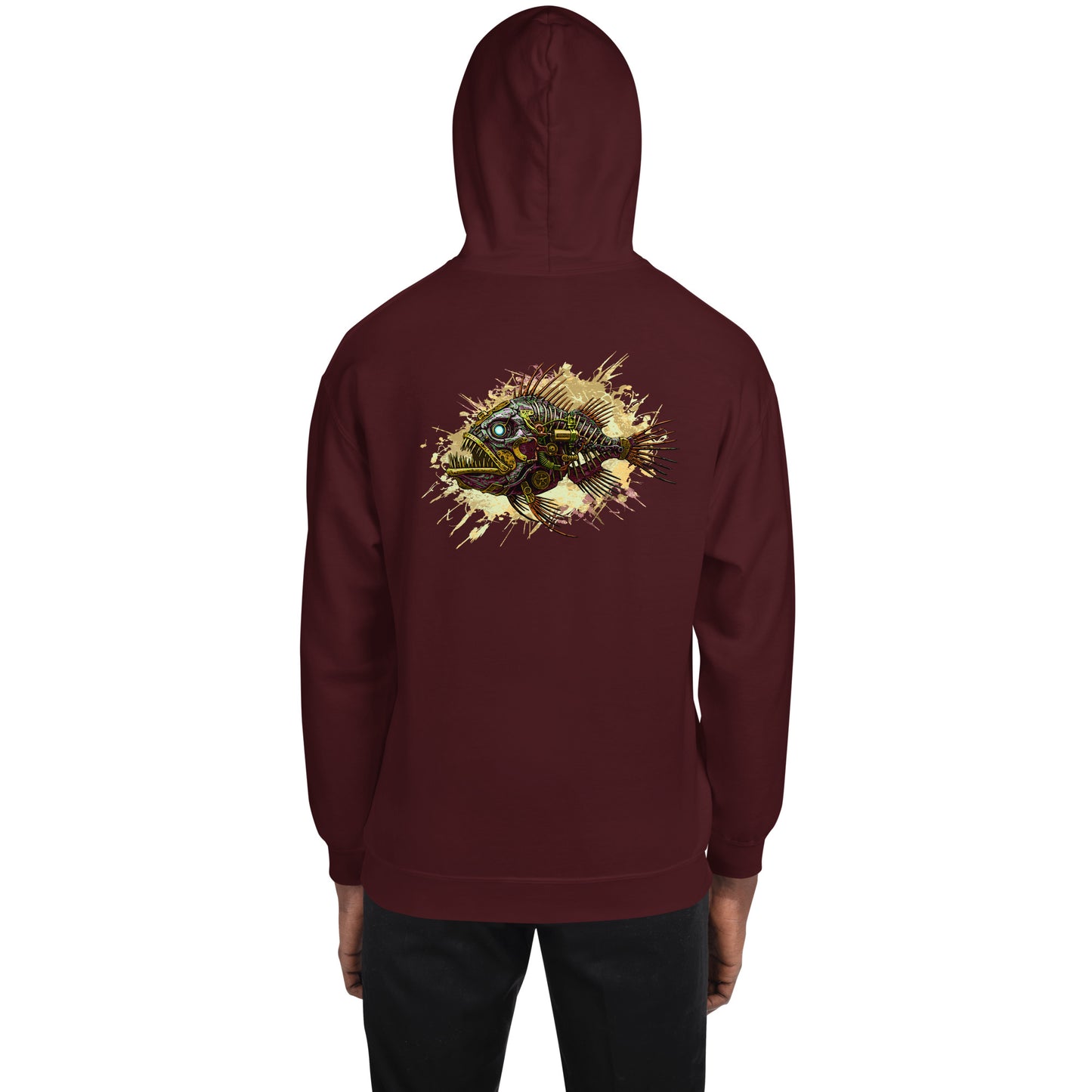 Steampunk Fish Unisex Hoodie - Mechanical angler fish sweatshirt - image on back