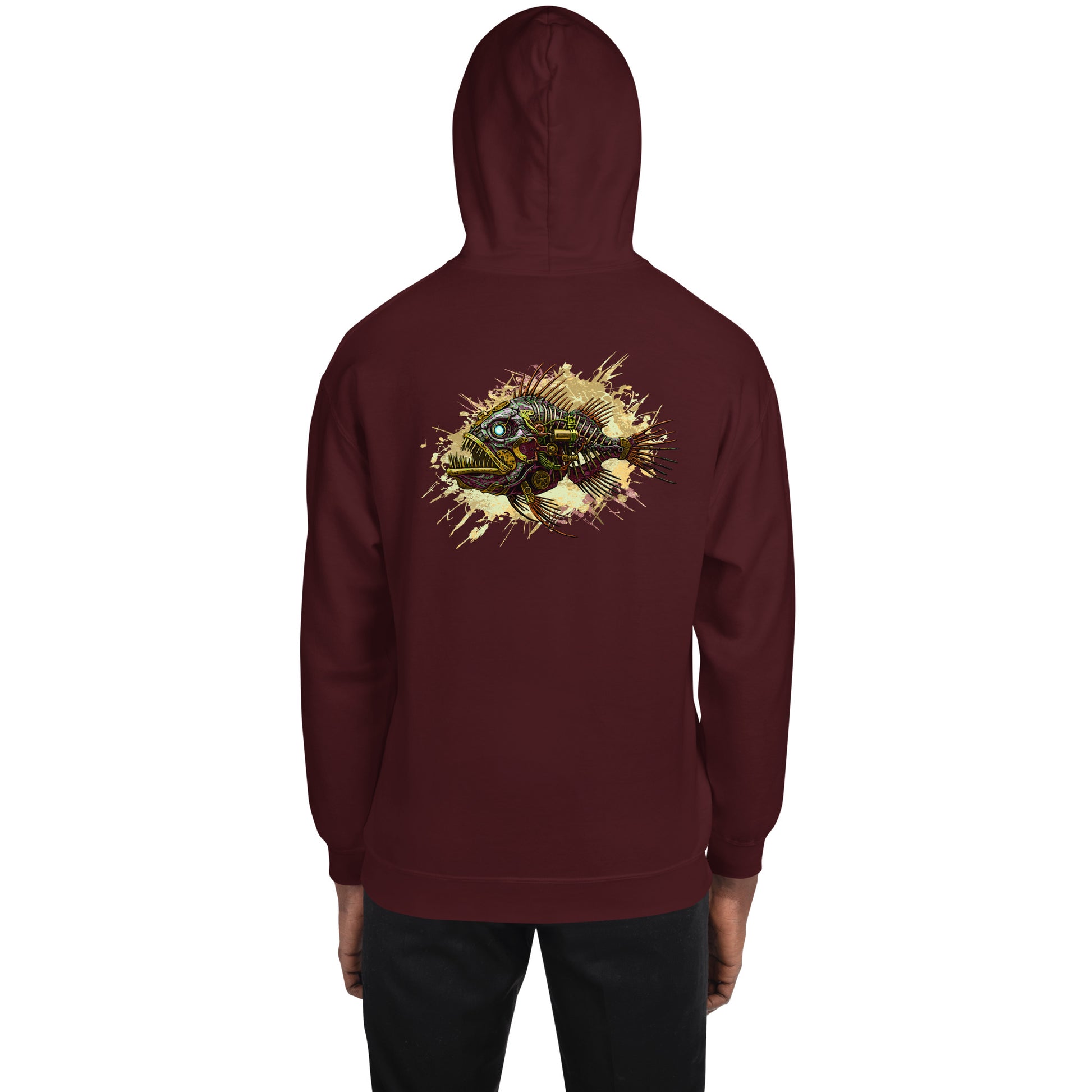 Steampunk Fish Unisex Hoodie - Mechanical angler fish sweatshirt - image on back