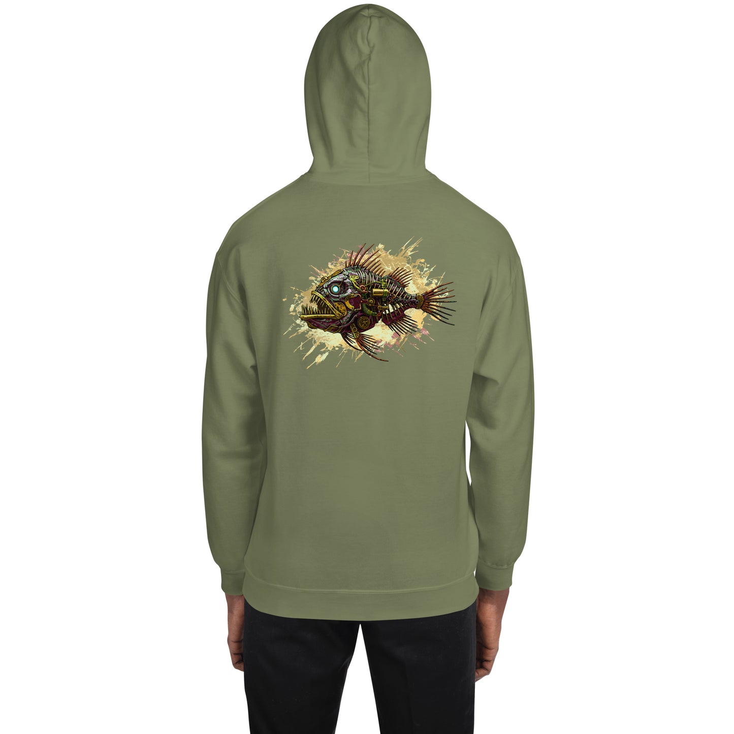 Steampunk Fish Unisex Hoodie - Mechanical angler fish sweatshirt - image on back