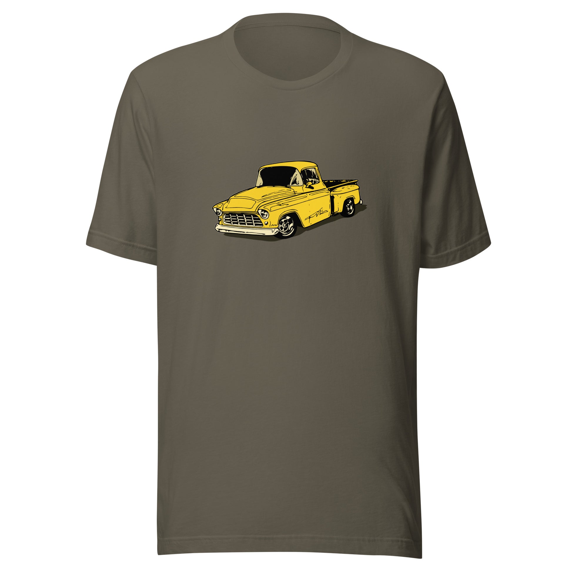 Classic truck shirt featuring yellow 55 Chevy pickup - Unisex T-shirt with classic truck