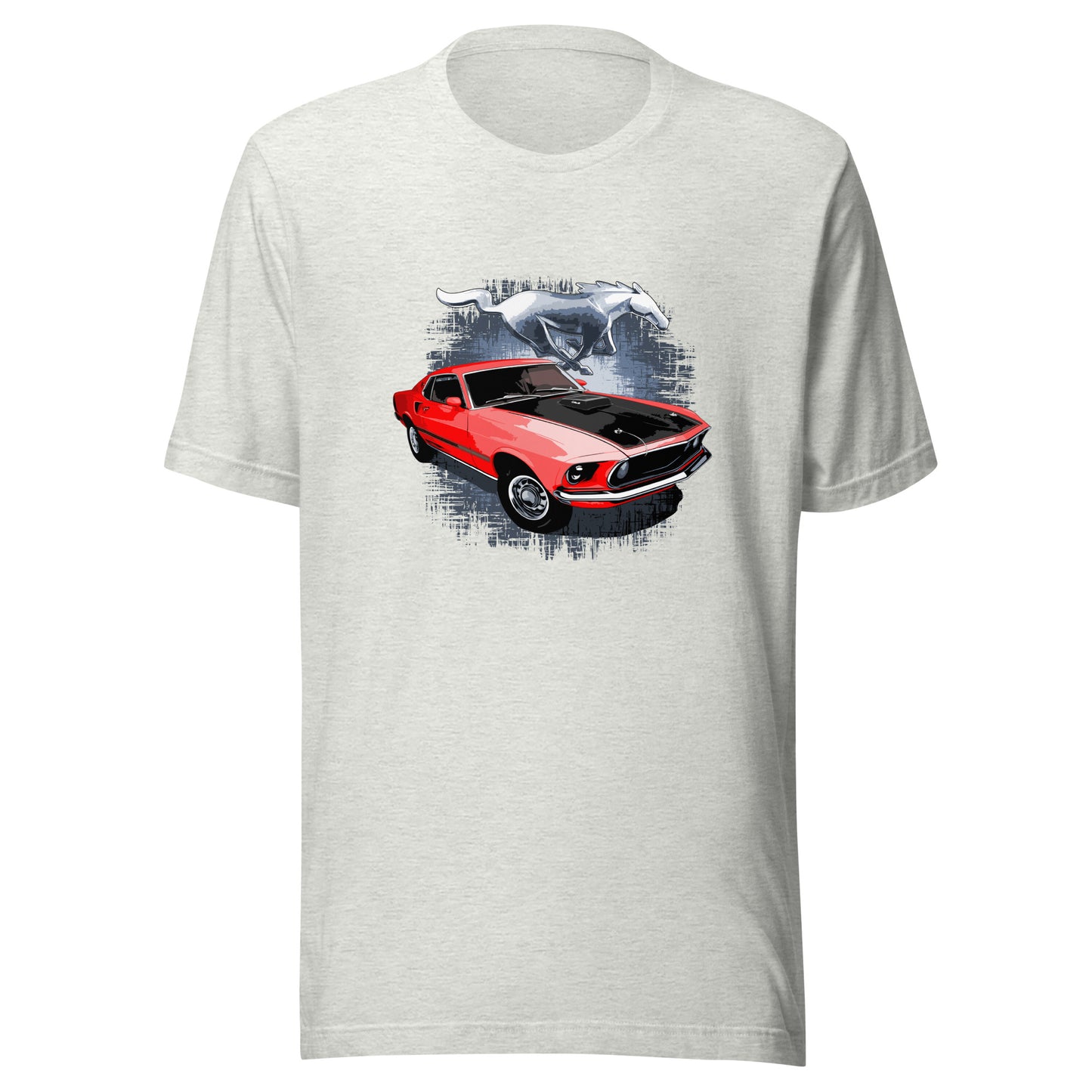 Classic car shirt featuring Red 69 Mustang Mach 1 - Unisex t-shirt with 1969 Ford muscle car