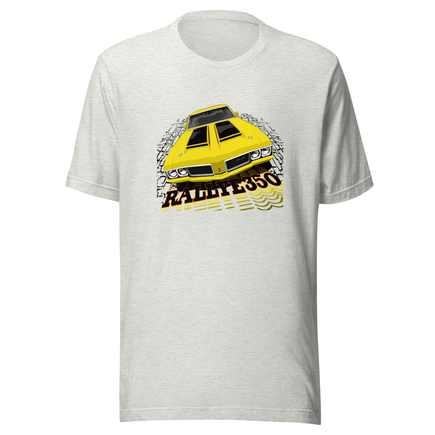 Classic car shirt featuring yellow 70 Olds Cutlass Rallye 350 - Light color Unisex T-shirt version - 1970 Oldsmobile