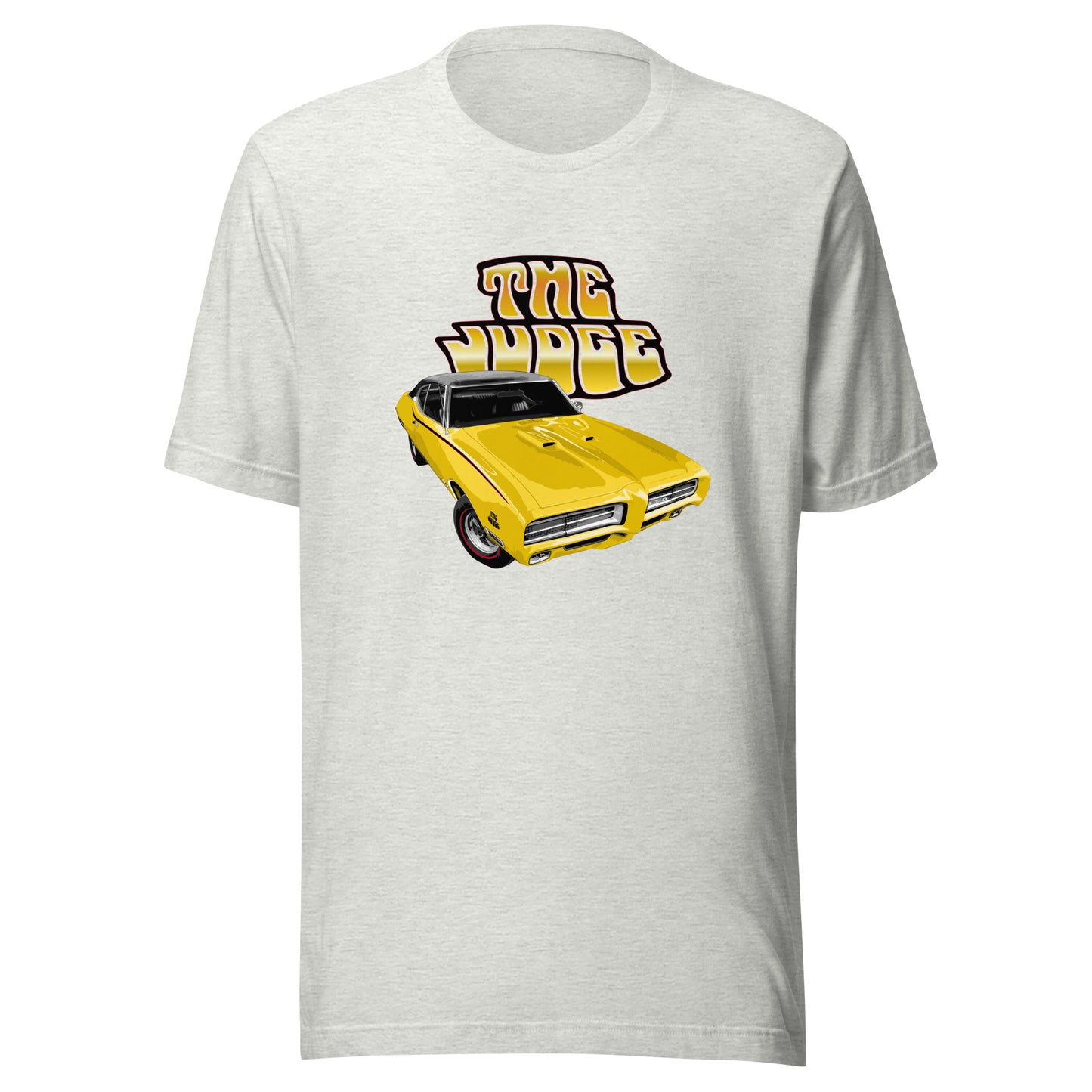 Classic car shirt featuring yellow 1969 Pontiac GTO Judge - Unisex T-shirt - 60's muscle car