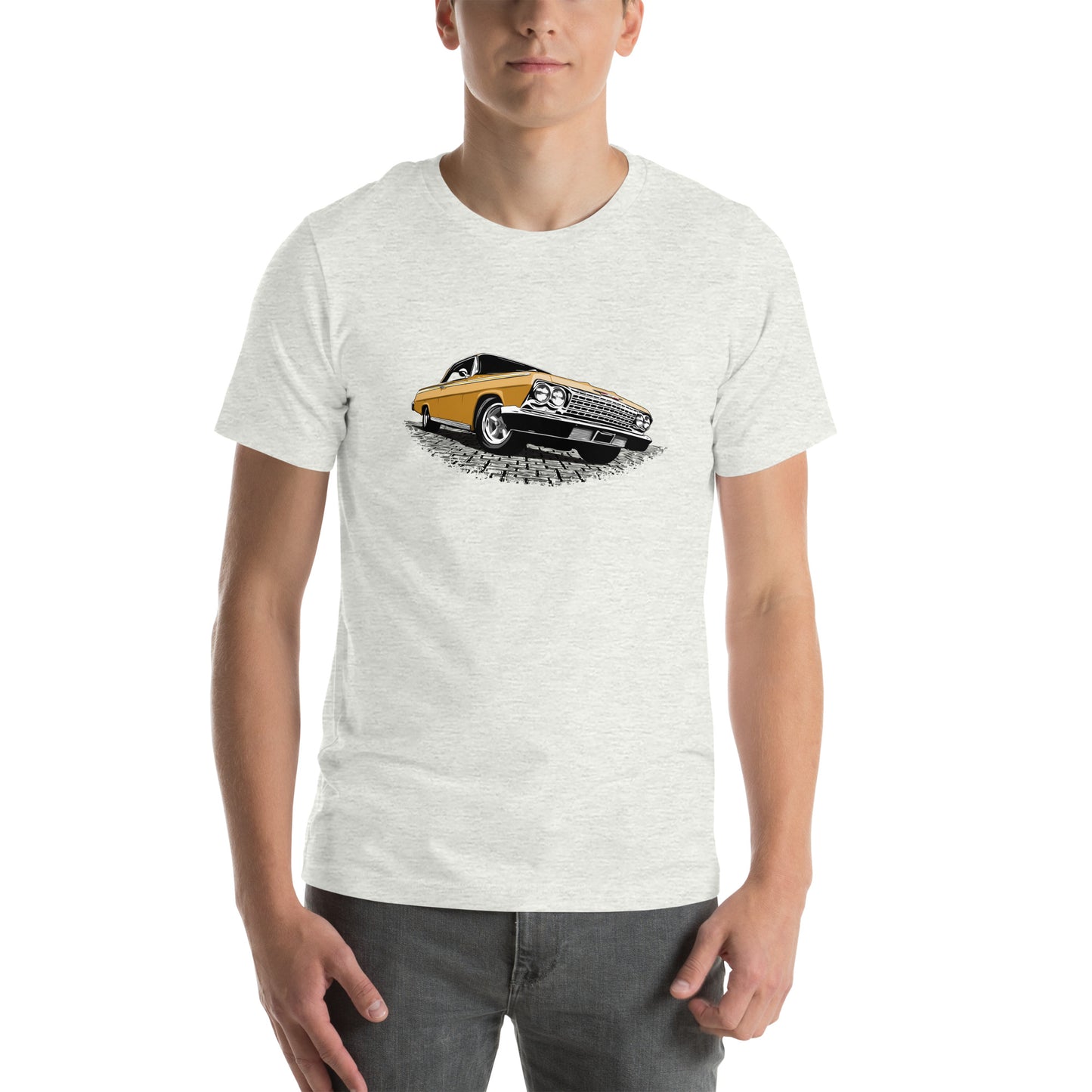 Classic car shirt featuring Gold 1962 Chevy Impala - Unisex Jersey Tee - 62 Chevrolet Impala SS