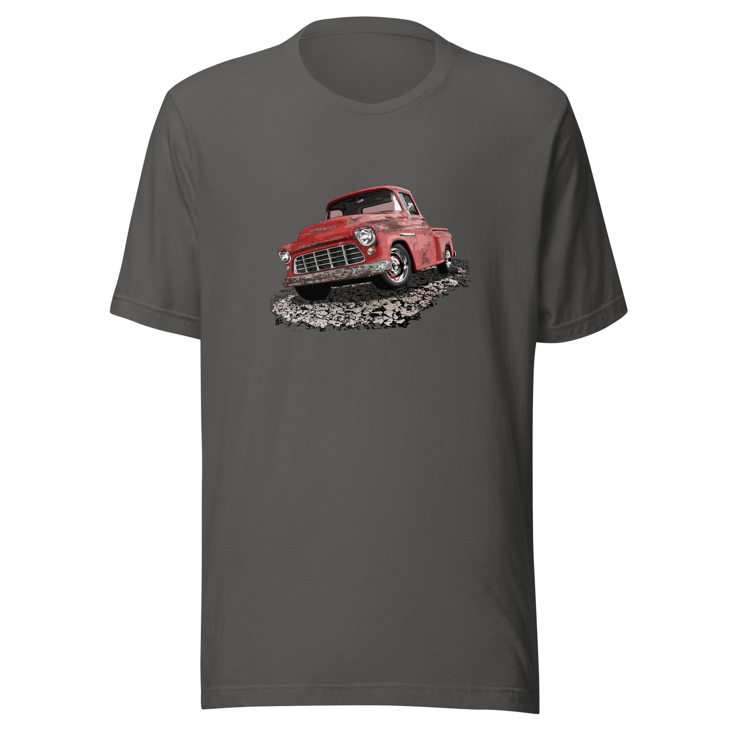 Classic truck shirt featuring rusty red 55 Chevy truck - Unisex T-shirt with rusted classic pickup